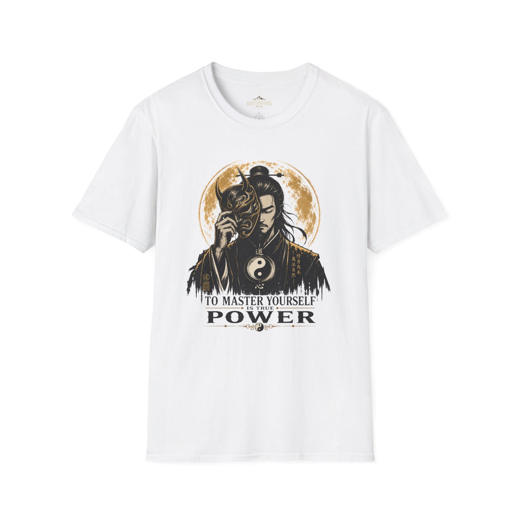 Samurai Mask Tee — "To Master Yourself Is Power" Graphic T-Shirt