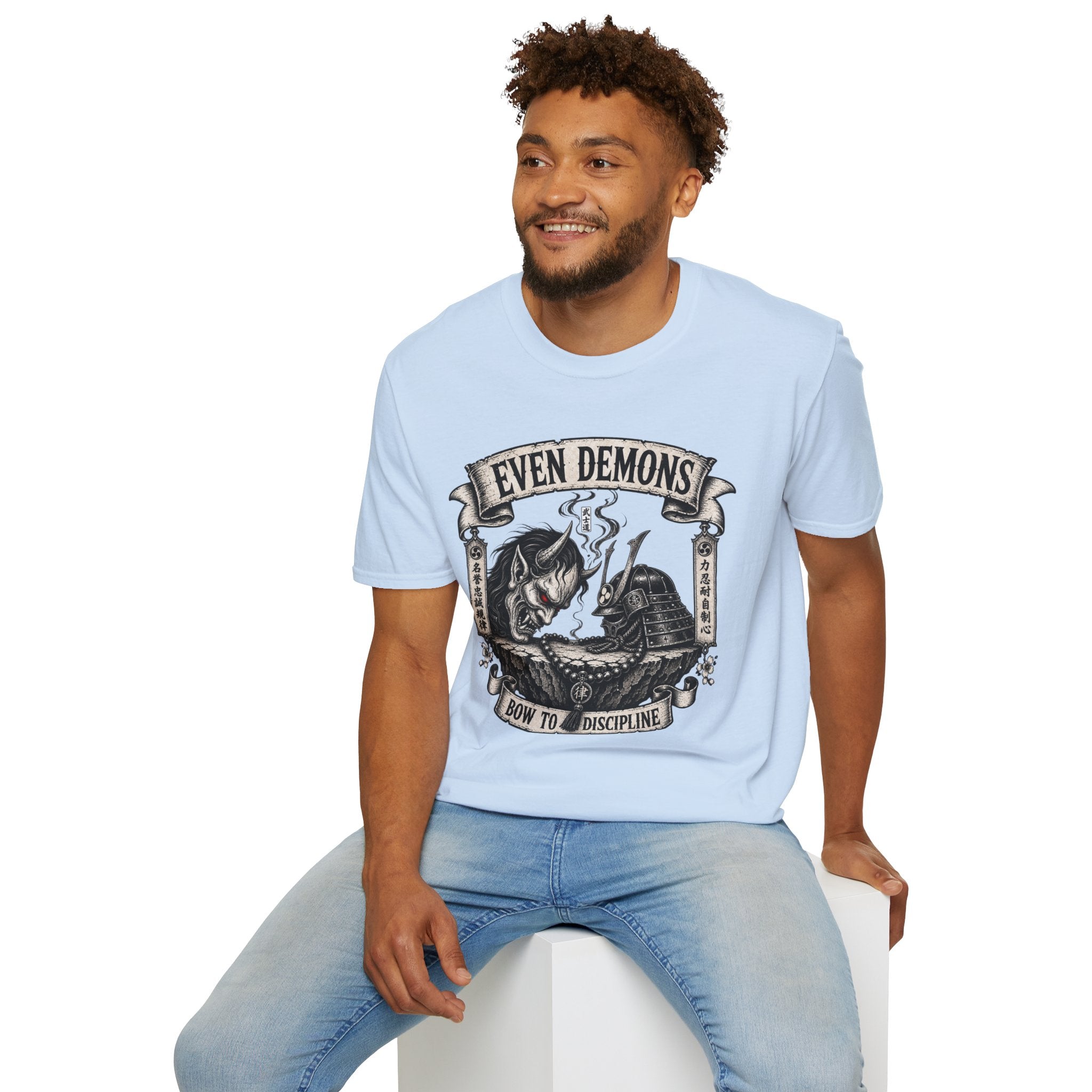 Even Demons T-Shirt — Gothic Samurai Cat Graphic Tee