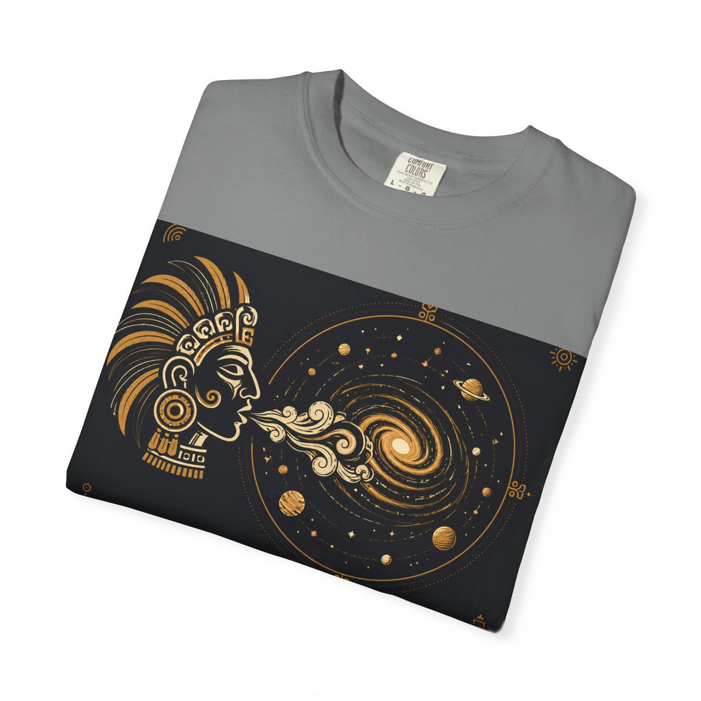 Cosmic Aztec Breath T-Shirt — Golden Galaxy Illustration