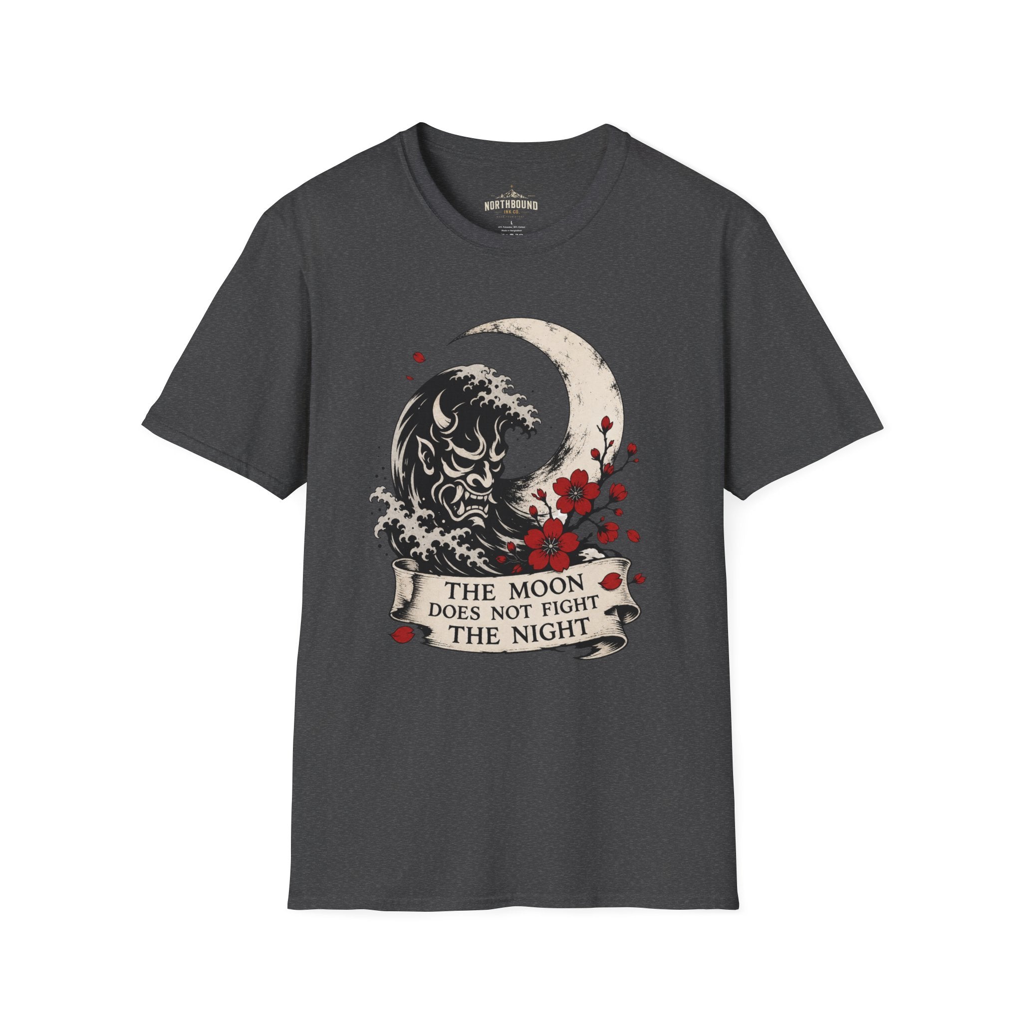 Moon & Wave Graphic T-Shirt — “The Moon Does Not Fight The Night” Inspirational Tee