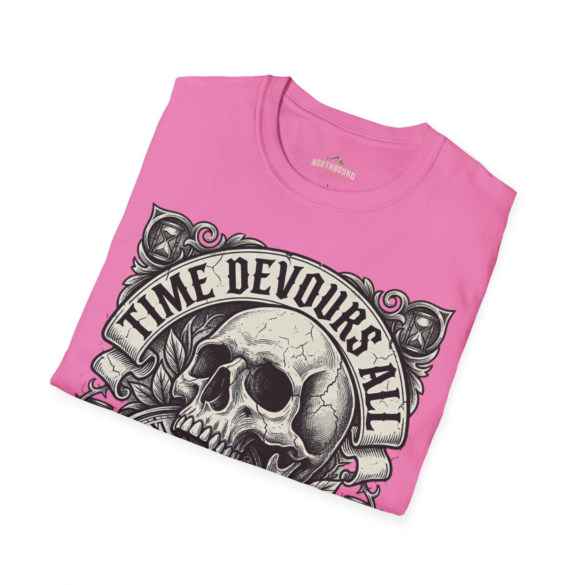 Time Devours All Skull T-Shirt – Vintage Gothic Skull & Pocket Watch Tee