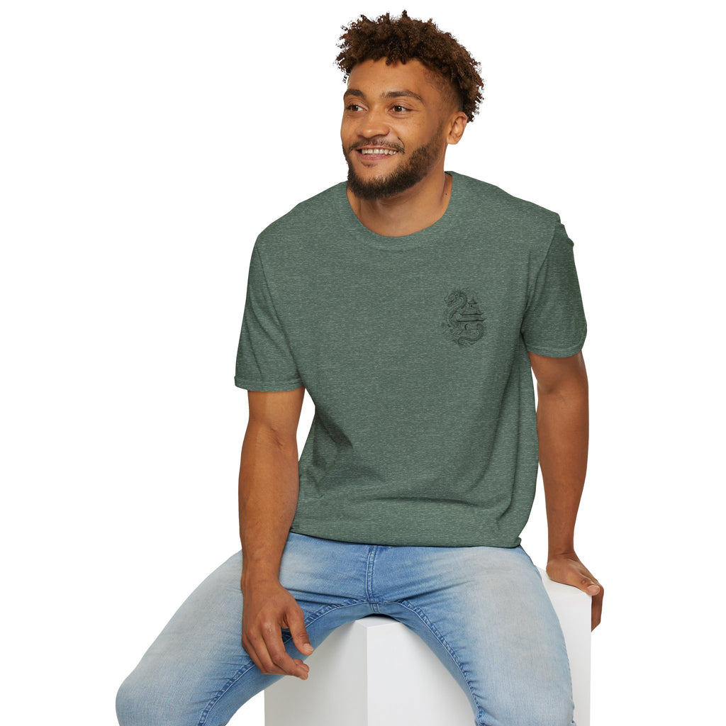 Dragon Crest Pocket T-Shirt — Small Intricate Dragon Chest Graphic