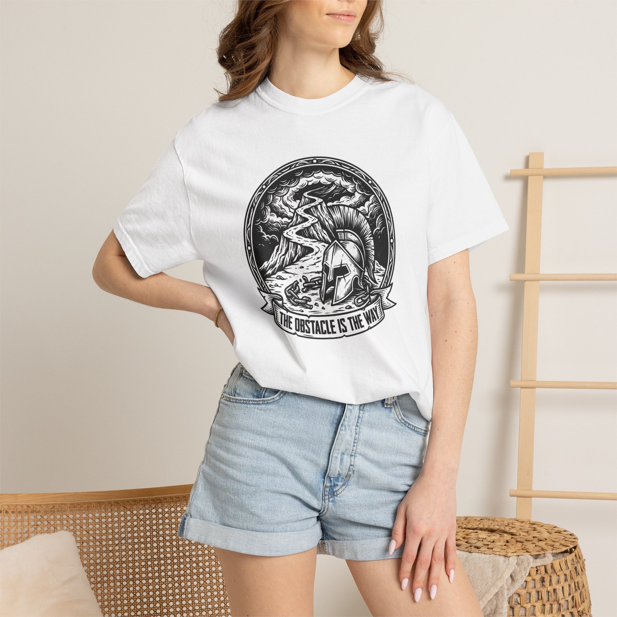 T-Shirt — 'The Obstacle Is The Way' Spartan Helmet Graphic Tee