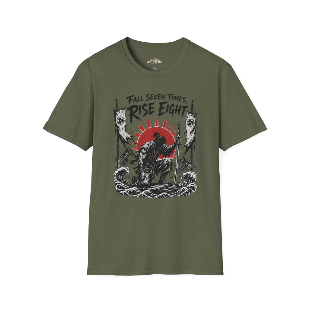 Rise Eight T-Shirt — Fall Seven Times Inspirational Samurai Graphic Tee