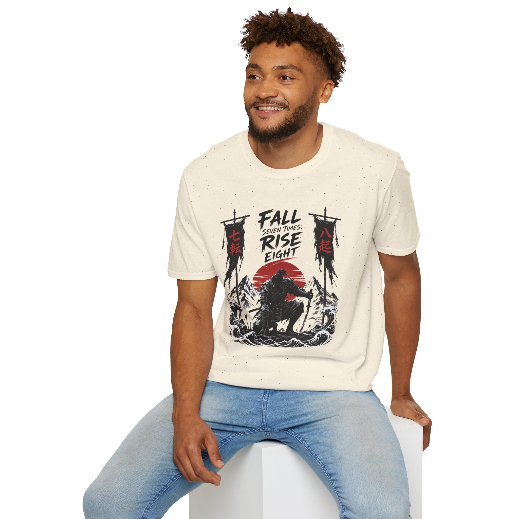 T-Shirt — “Fall Seven Times, Rise Eight” Samurai Graphic Tee