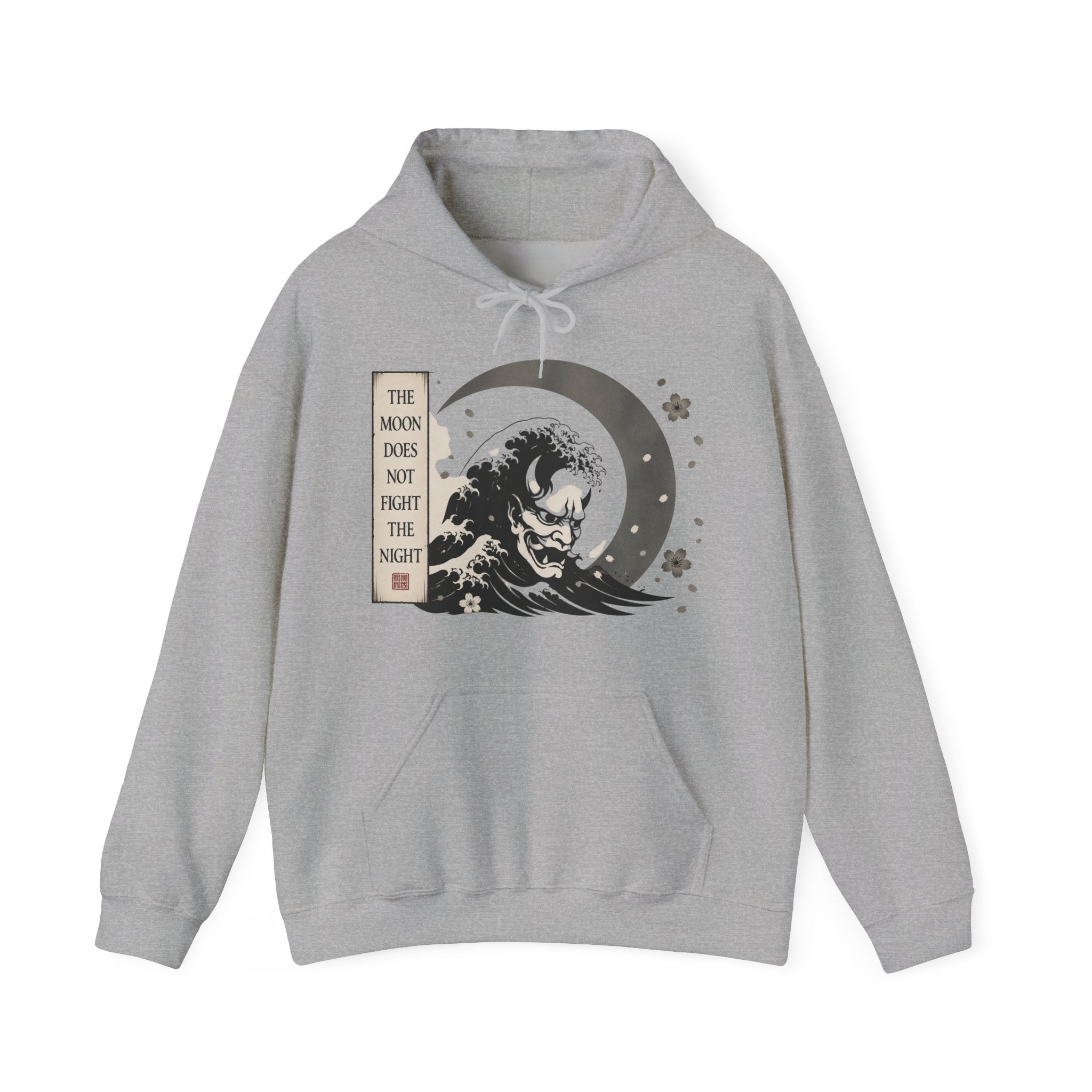 Moon Wave Hoodie — "The Moon Does Not Fright the Night" Graphic Pullover