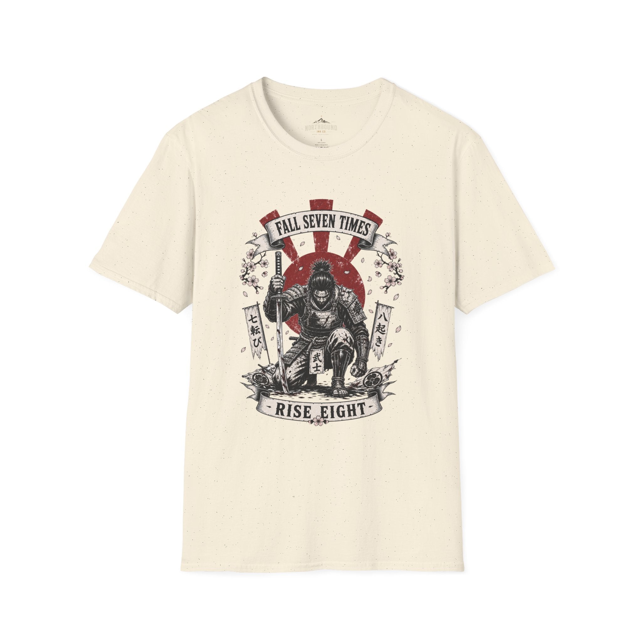 T-Shirt — “Fall Seven Times, Rise Eight” Samurai Graphic Tee
