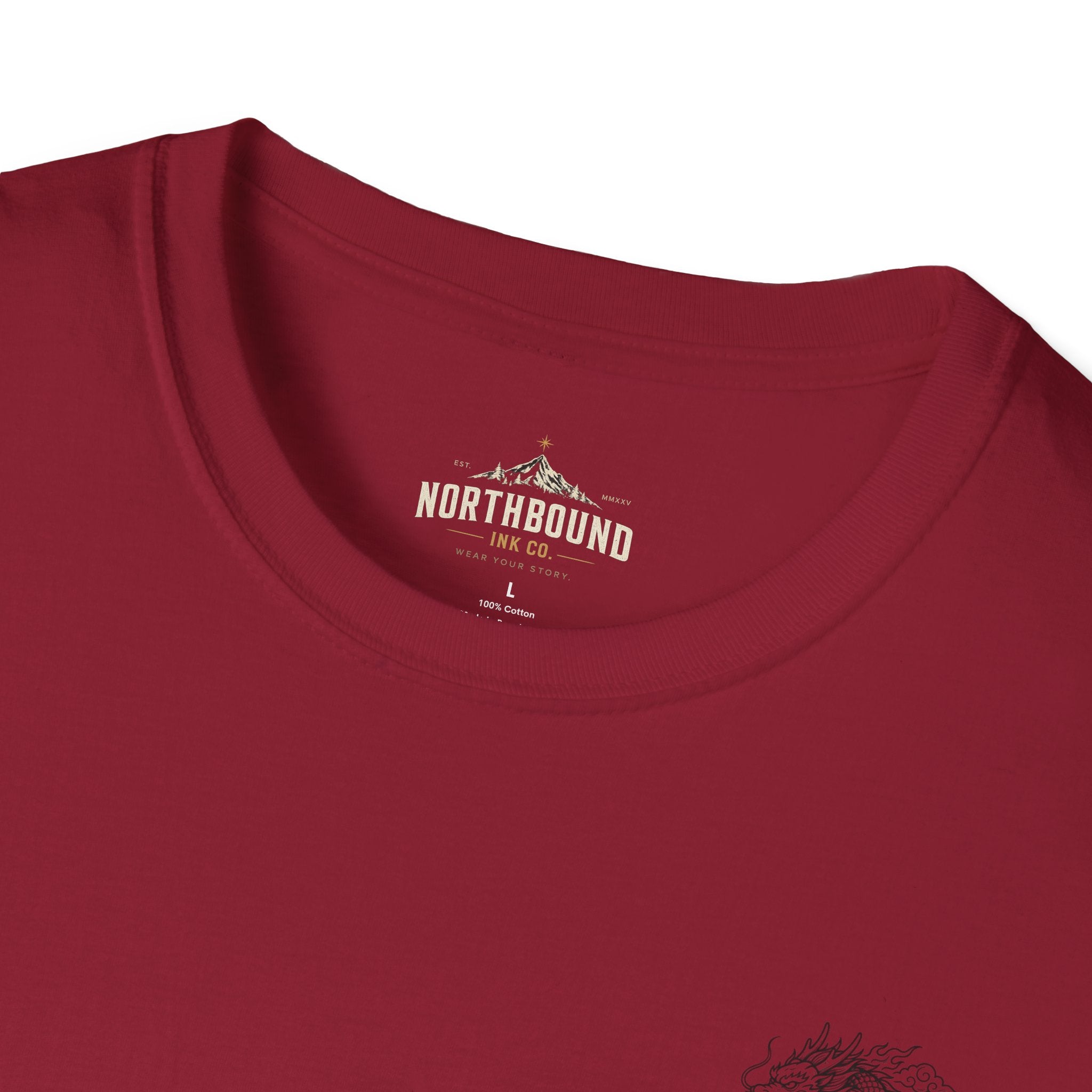 Dragon Crest Pocket T-Shirt — Small Intricate Dragon Chest Graphic