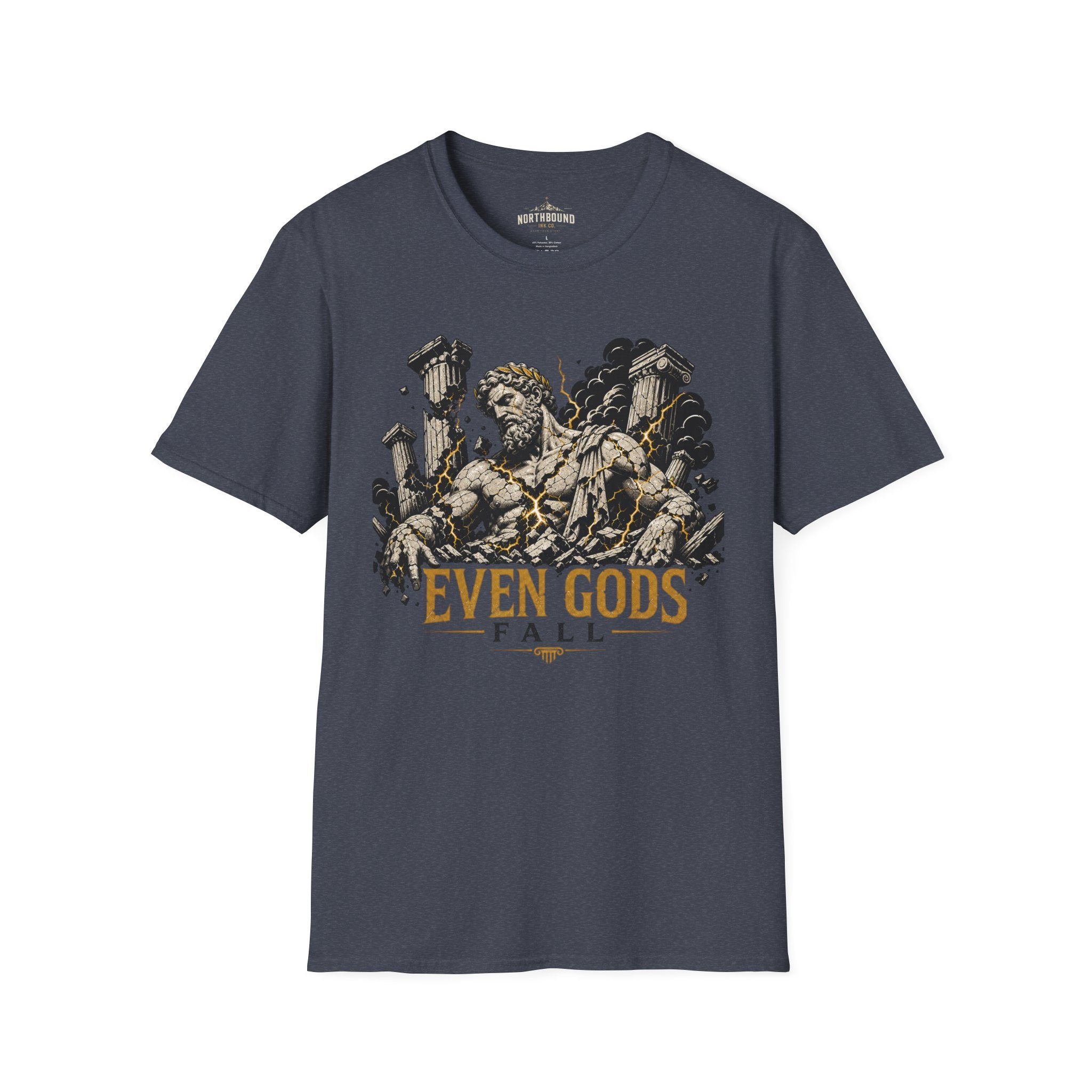 Graphic Tee — "Even Gods Fall" Statue Collapse T-Shirt