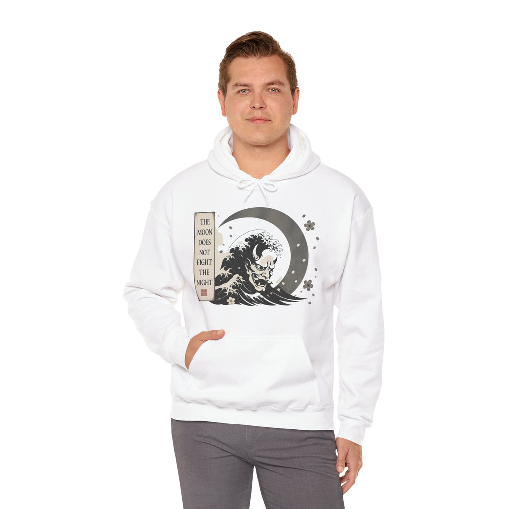 Moon Wave Hoodie — "The Moon Does Not Fright the Night" Graphic Pullover