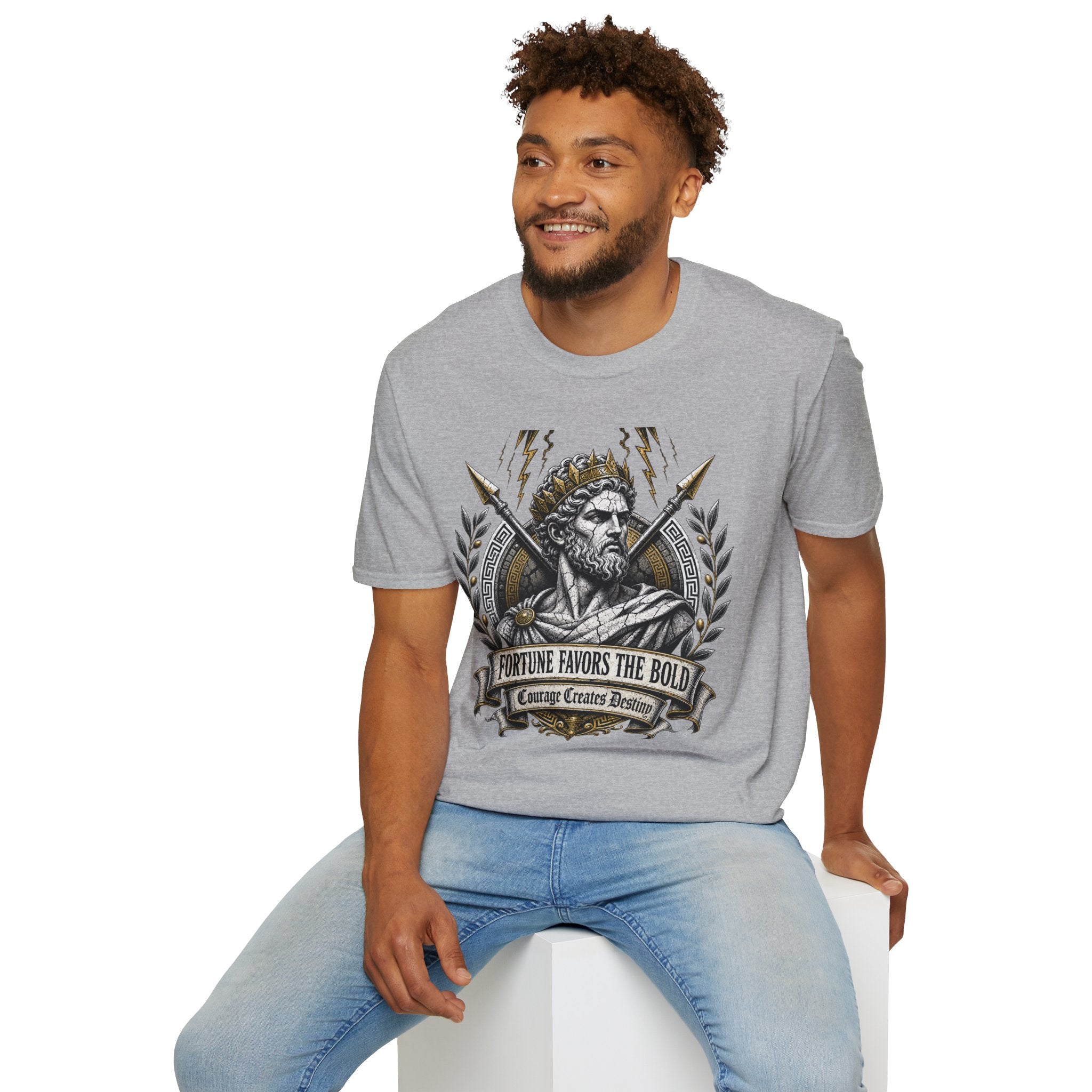 Zeus Lightning T-Shirt — 'Fortune Favors the Bold' Greek God Graphic Tee