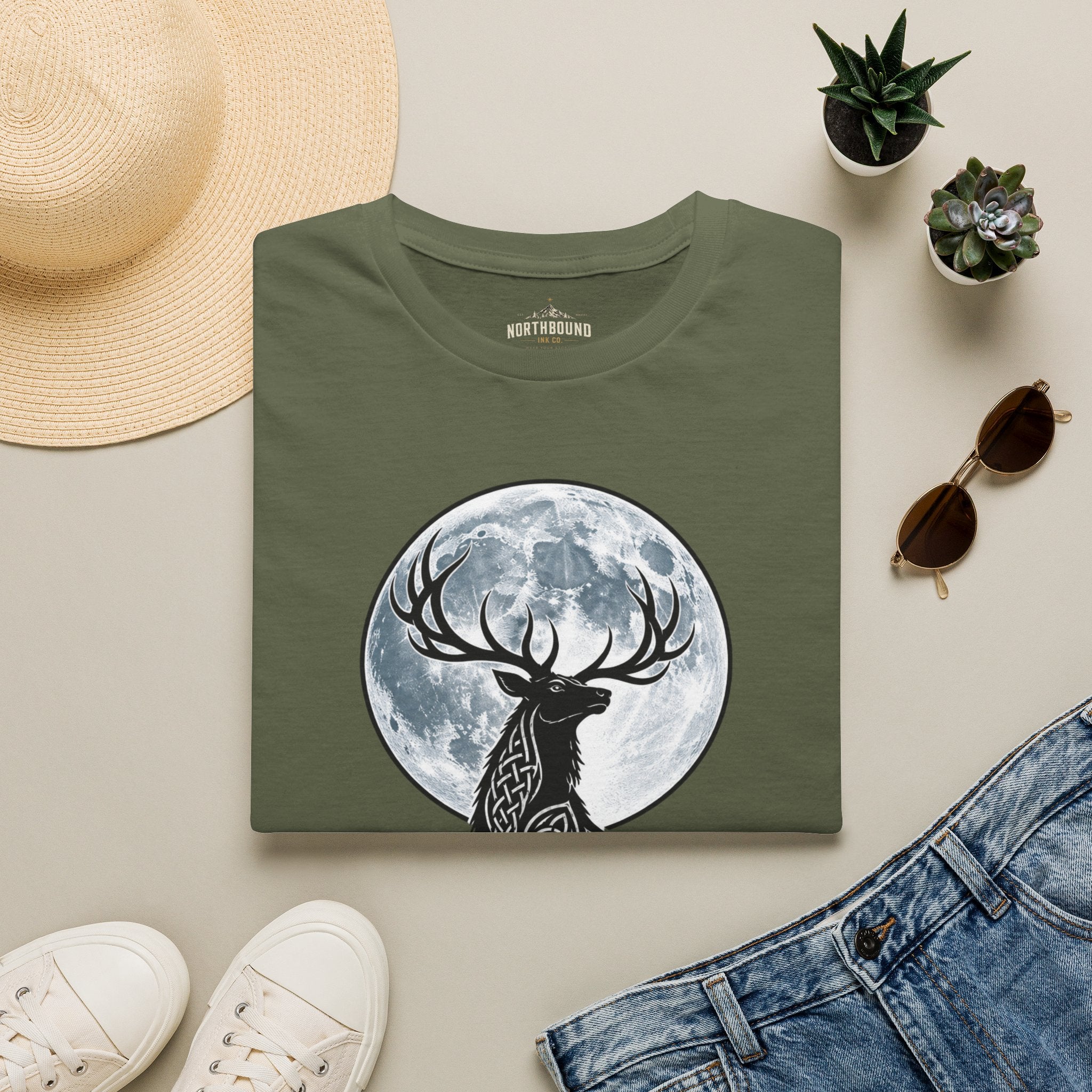 Deer Moon T‑Shirt — 'Mist and Shadow' Woodland Stag Graphic Tee
