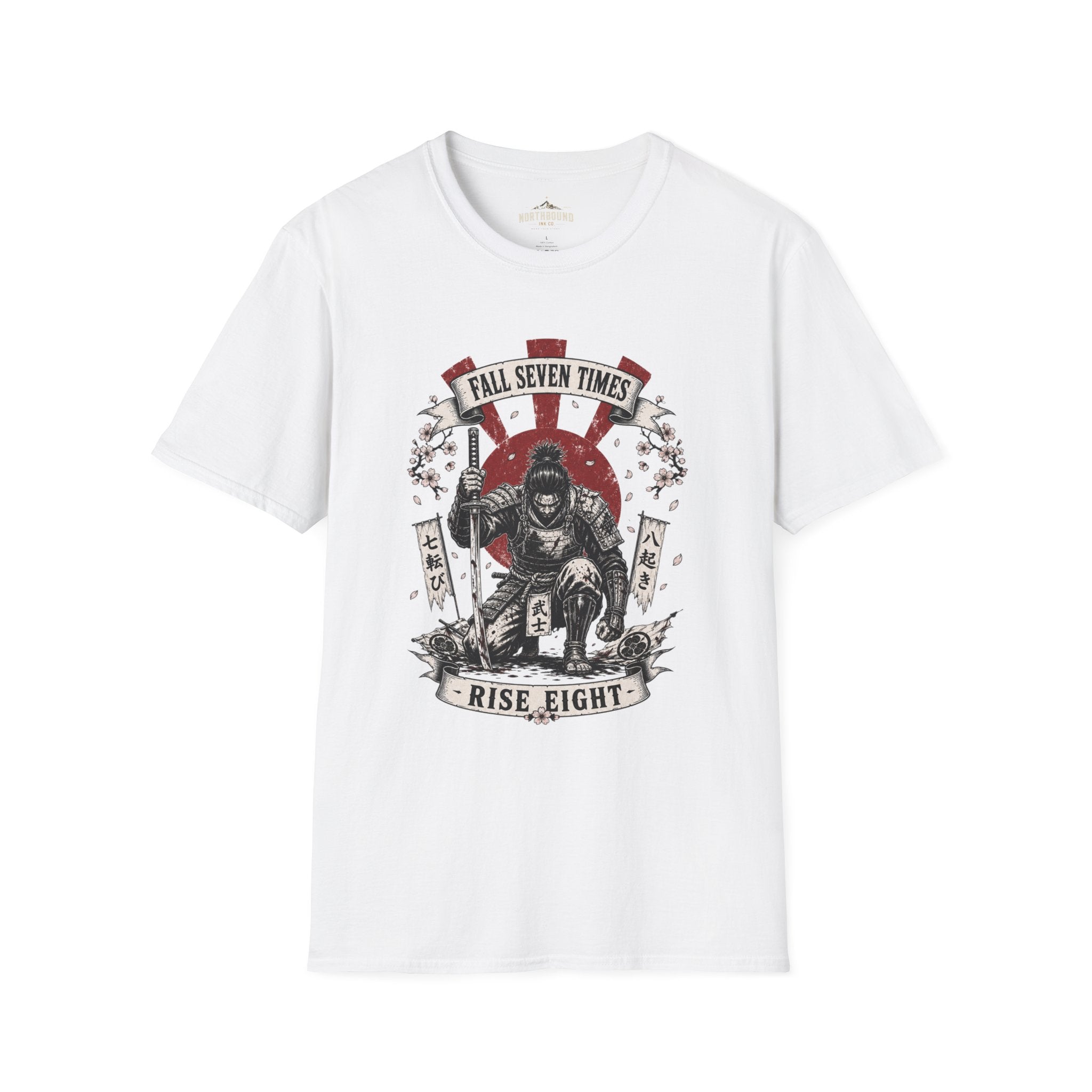 T-Shirt — “Fall Seven Times, Rise Eight” Samurai Graphic Tee