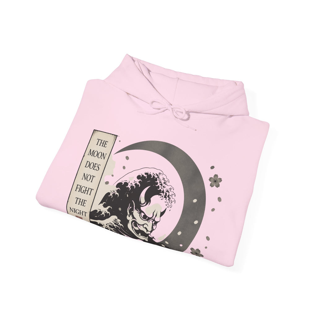 Moon Wave Hoodie — "The Moon Does Not Fright the Night" Graphic Pullover