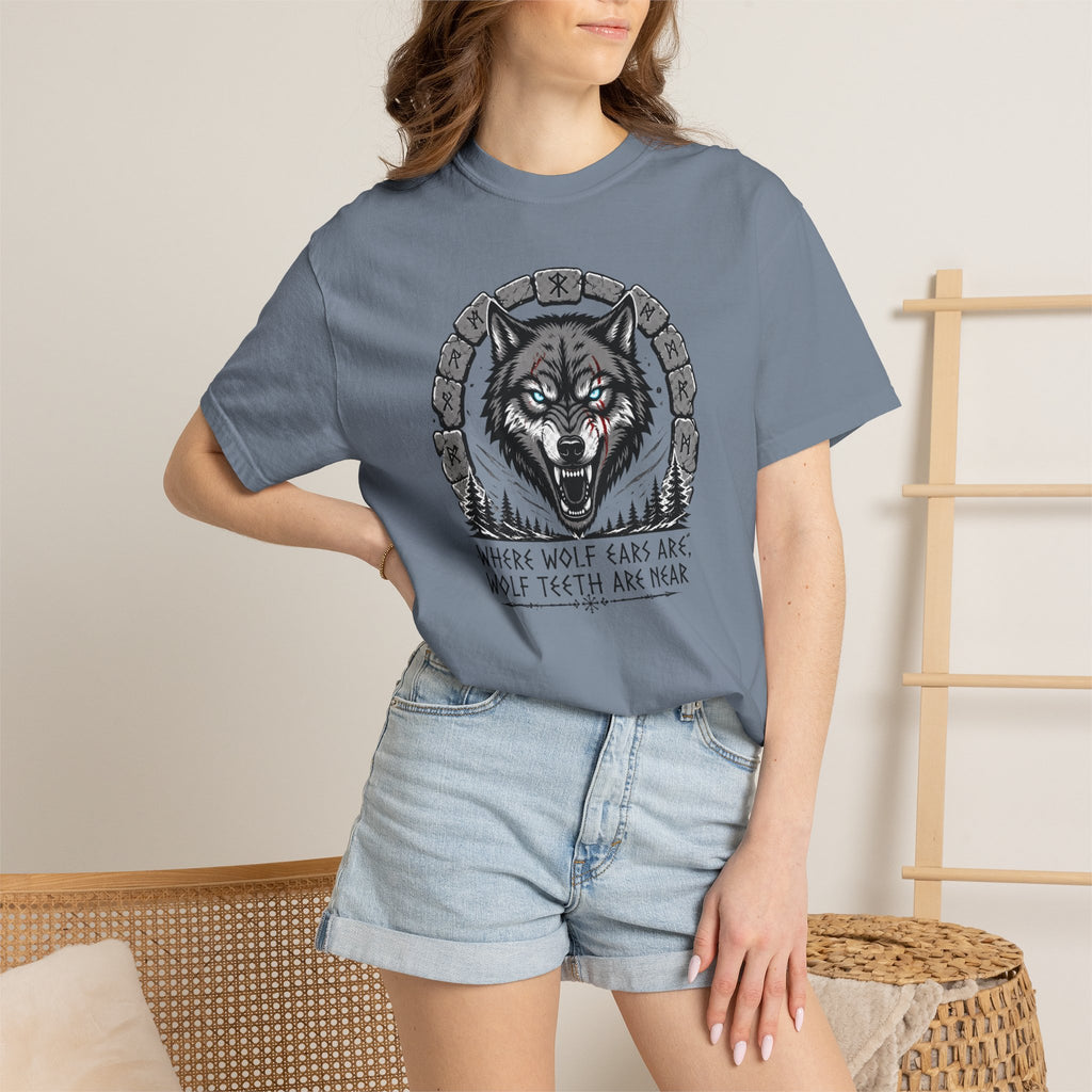 Wolf Head T-Shirt — "Where Wolf Ears Are, Wolf Teeth Are Near" Graphic Tee
