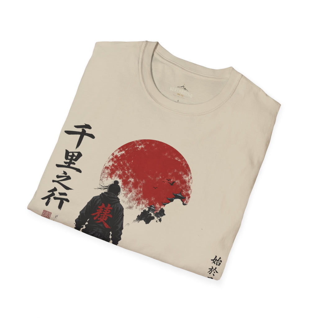 Samurai Walk T-Shirt — Red Sun Japanese Warrior Graphic
