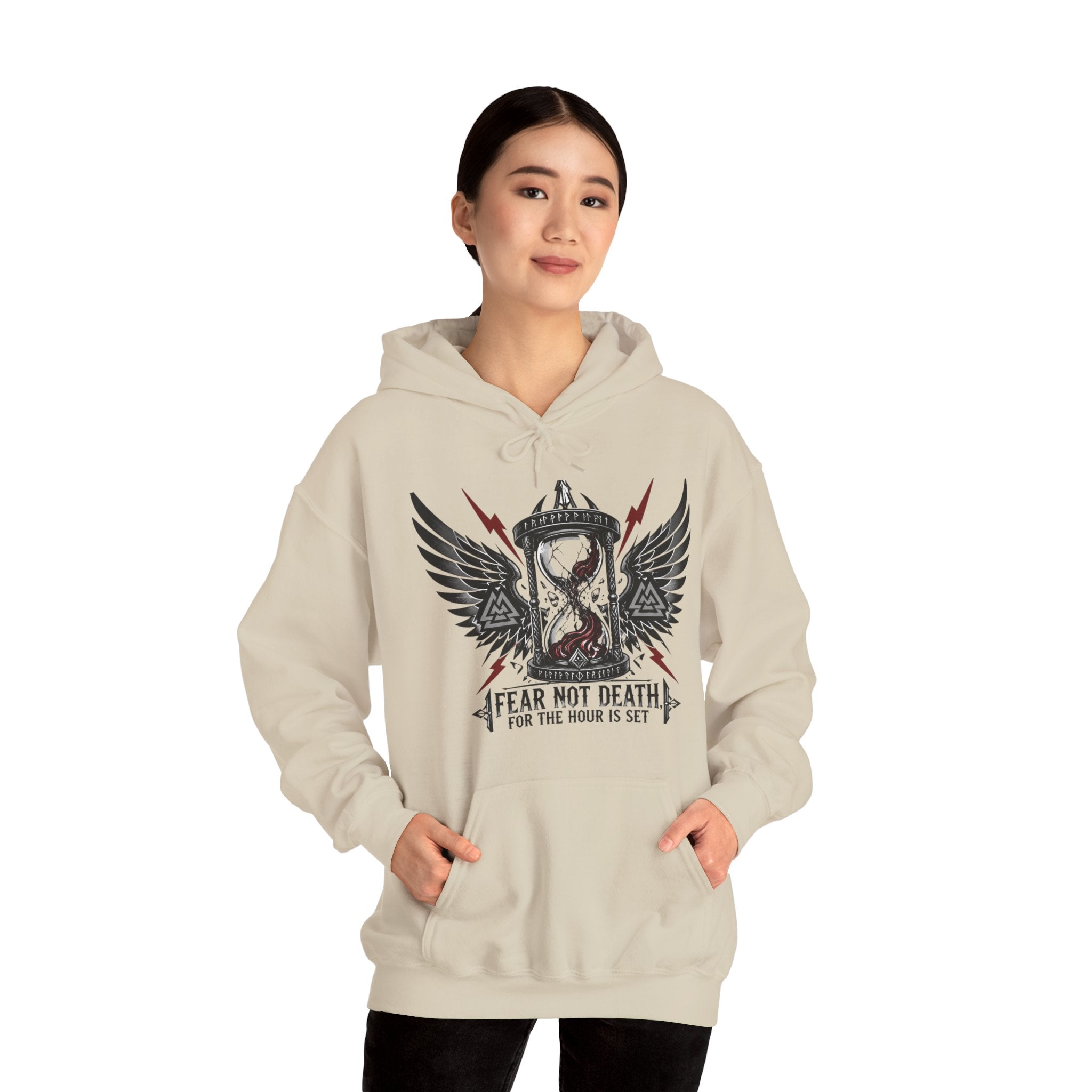 Fear Not Death Hourglass Wings Hoodie — Gothic Inspirational Pullover