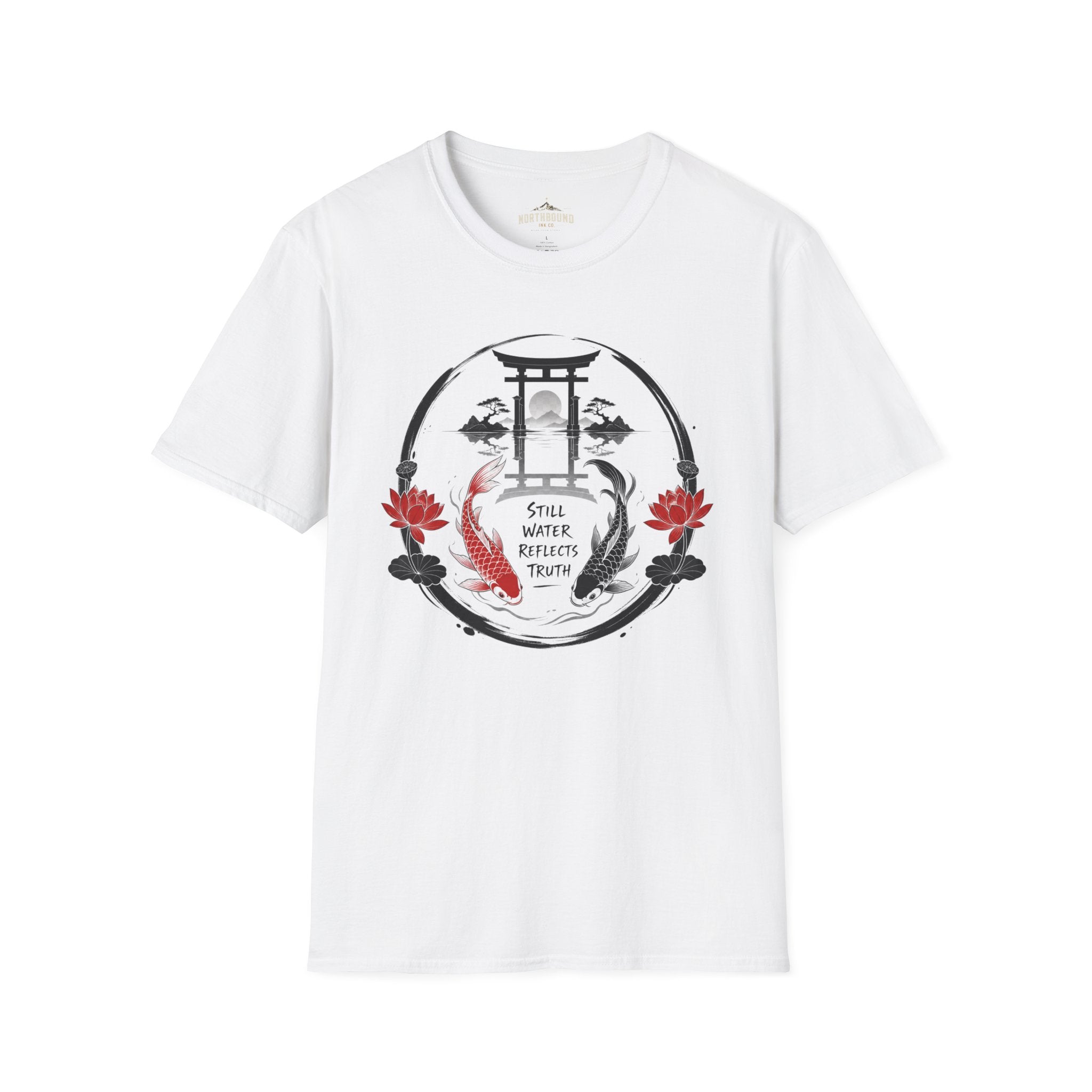 Zen Koi Torii T‑Shirt — "Still Water" Japanese Garden Graphic