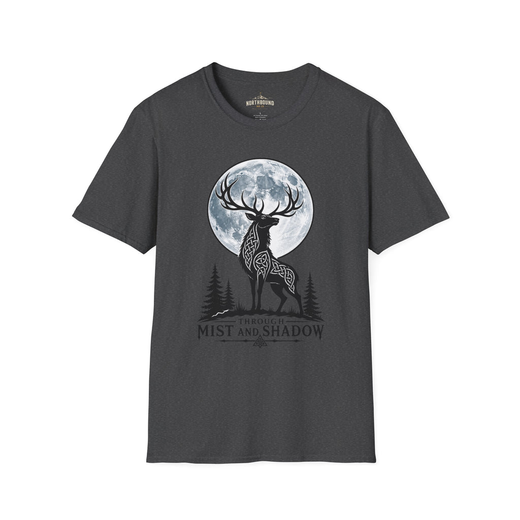 Deer Moon T‑Shirt — 'Mist and Shadow' Woodland Stag Graphic Tee