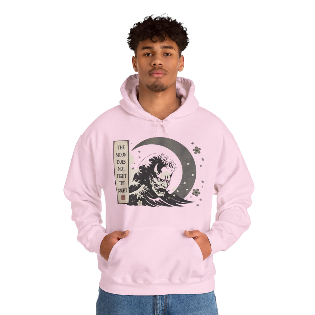 Moon Wave Hoodie — "The Moon Does Not Fright the Night" Graphic Pullover