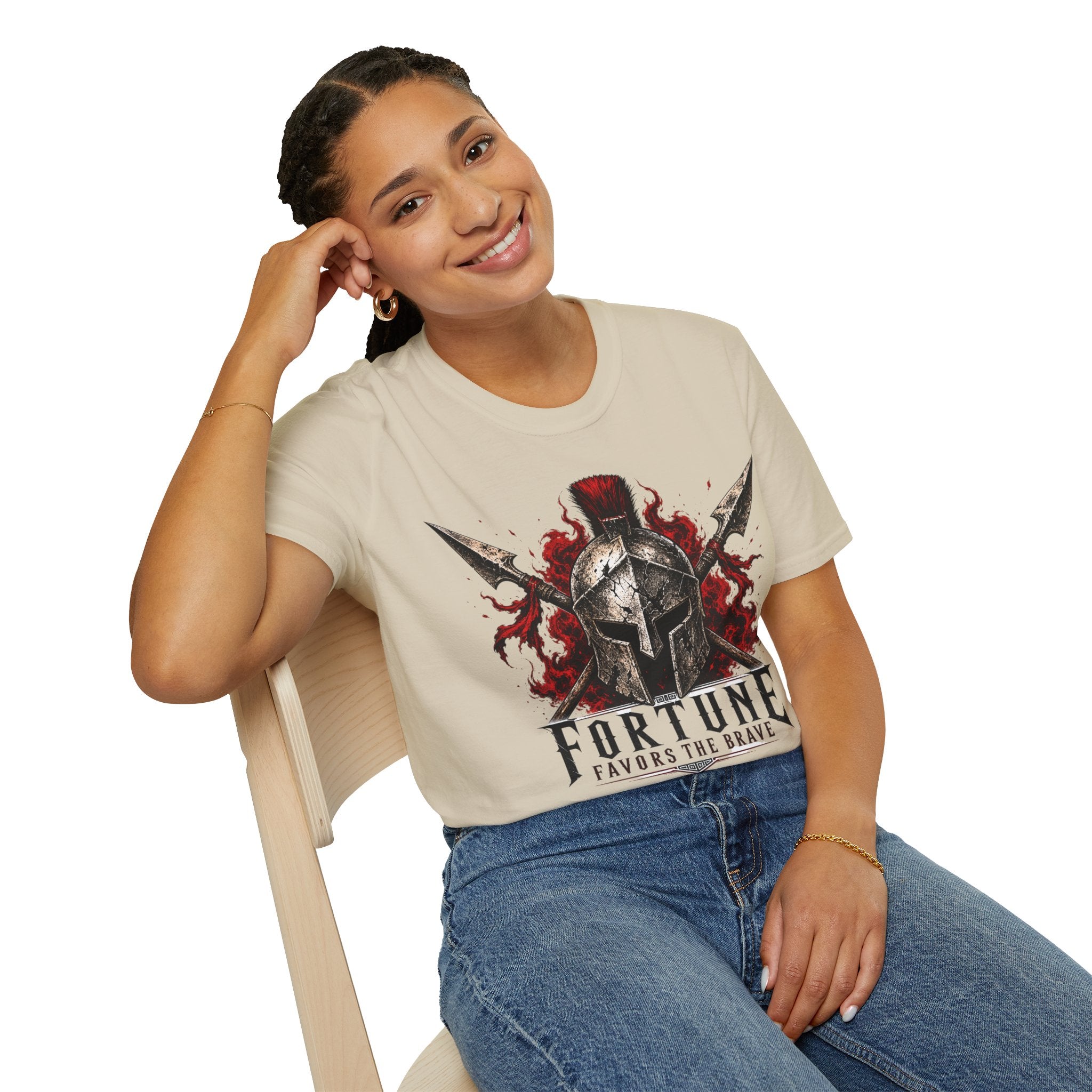 Warrior Helmet T-Shirt — "Fortune Favors the Brave" Spartan Helmet Graphic Tee