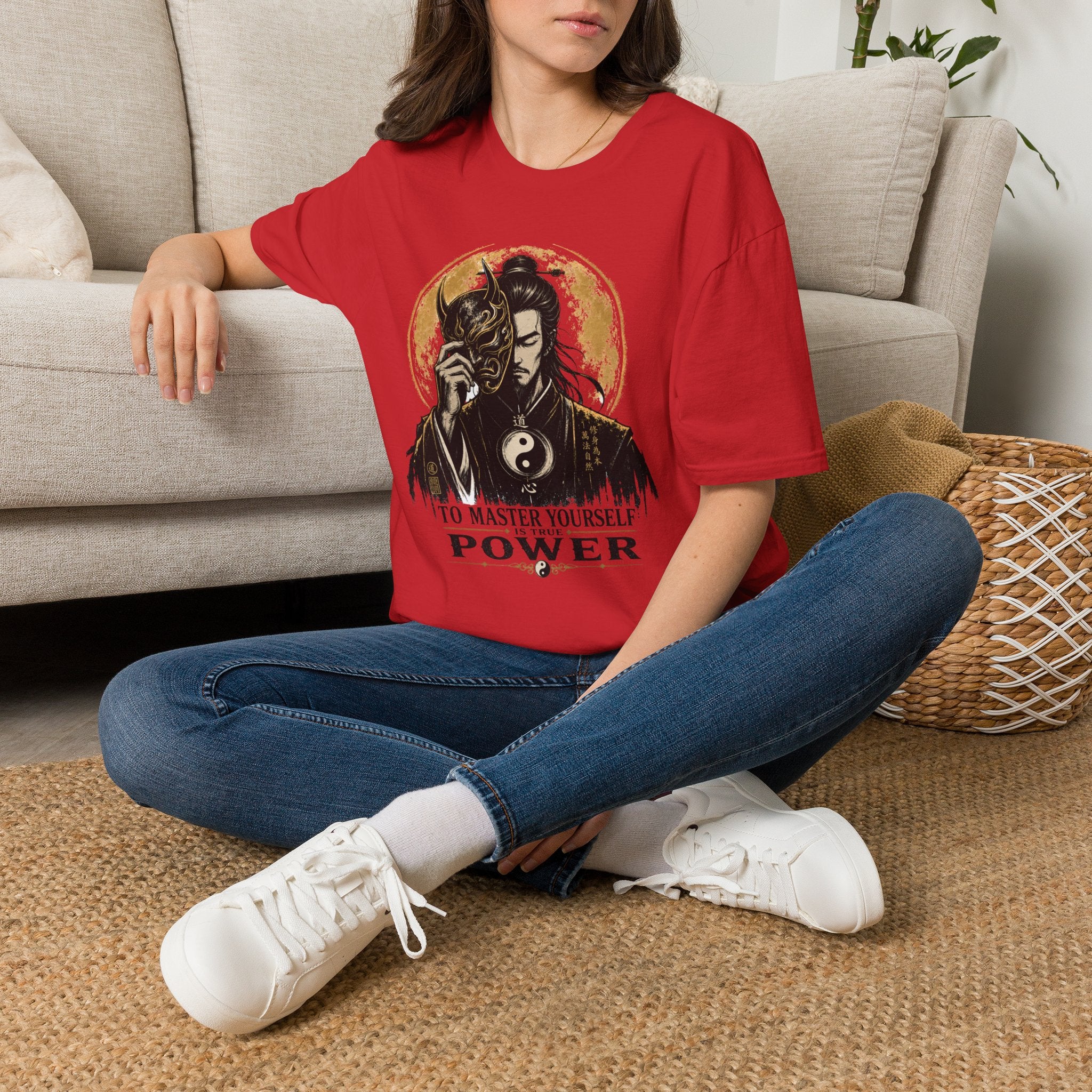 Samurai Mask Tee — "To Master Yourself Is Power" Graphic T-Shirt