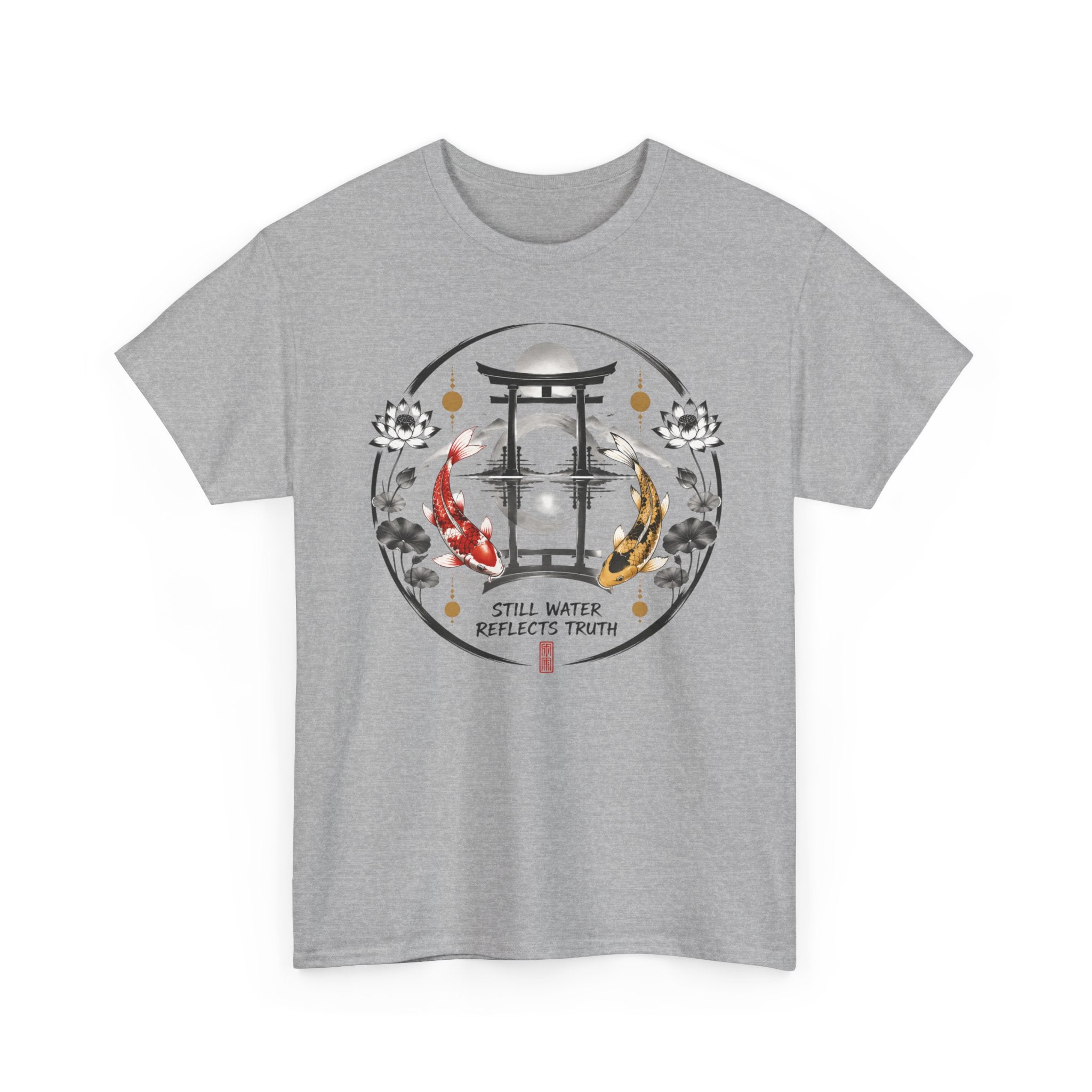 Koi Pond Tee — 'Still Water Reflects Truth' Japanese Torii Graphic T-Shirt