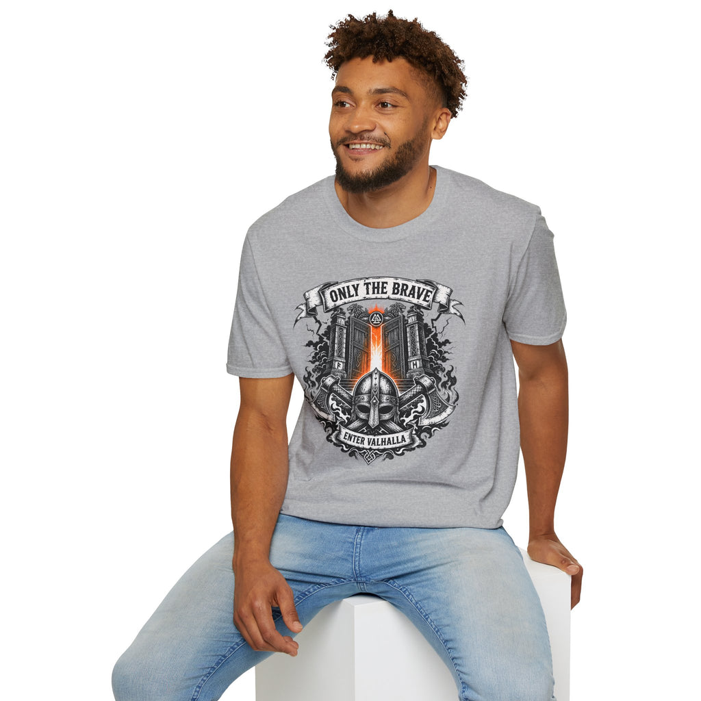 Only The Brave T-Shirt — Gothic Knight Helmet & Castle Illustration