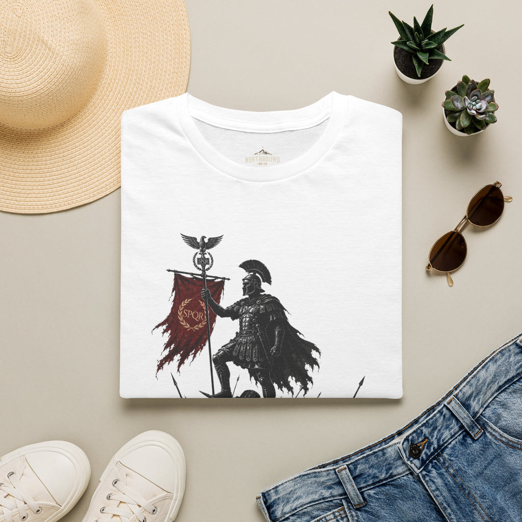 Gladiator Shield T-Shirt — "Glory Is Earned" Warrior Roman Tee