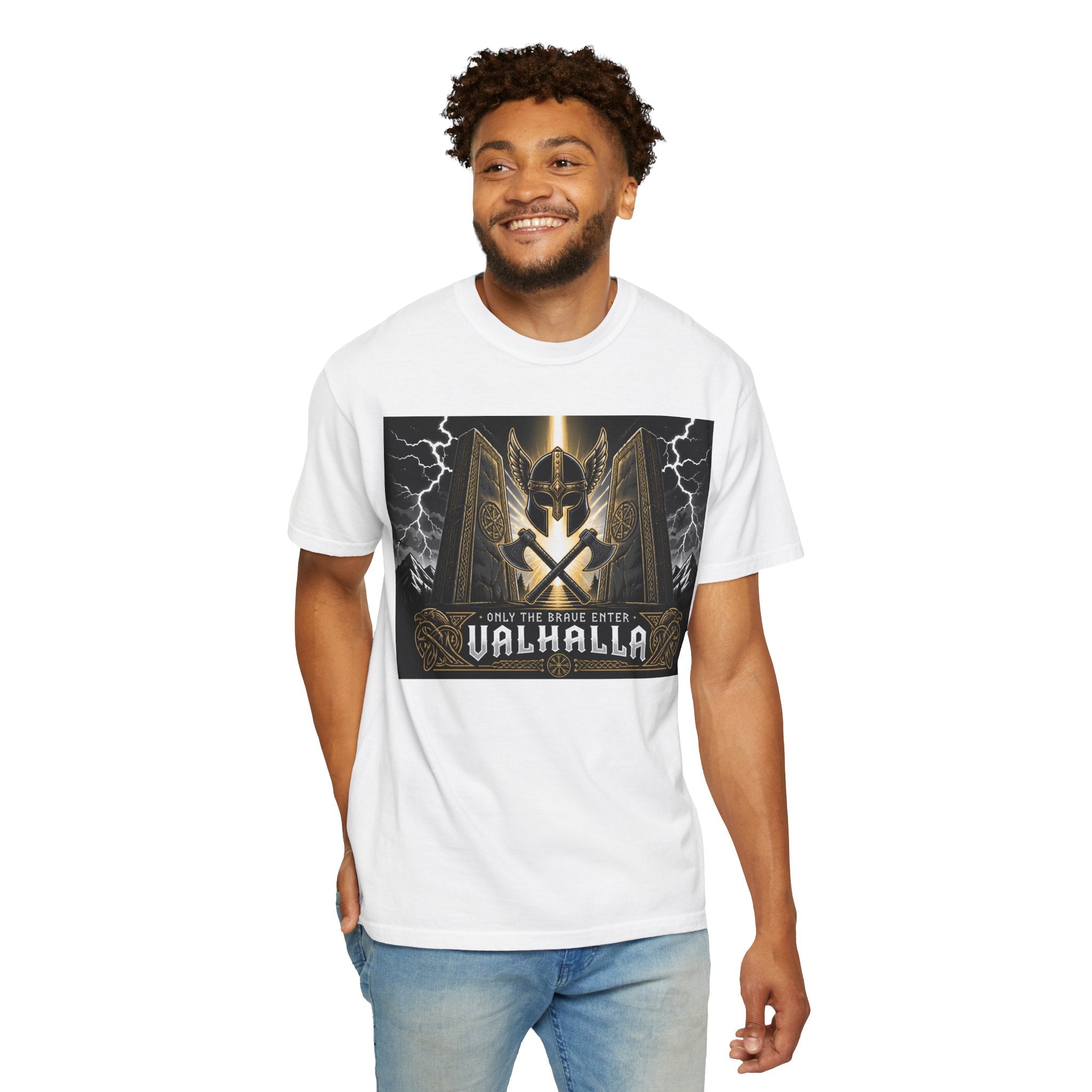 Valhalla Shield T-Shirt — Viking Warrior Norse Mythology Tee