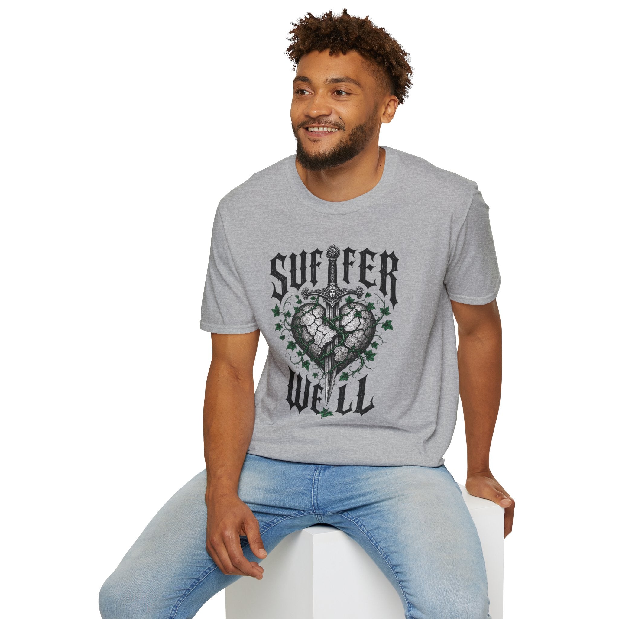 Suffer Well T-Shirt — Gothic Heart Sword Graphic Tee