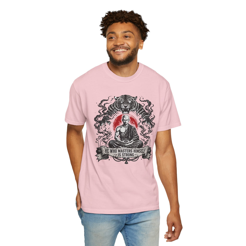 Meditation Tiger T-Shirt — "He Who Masters Himself is Strong" Zen Graphic Tee