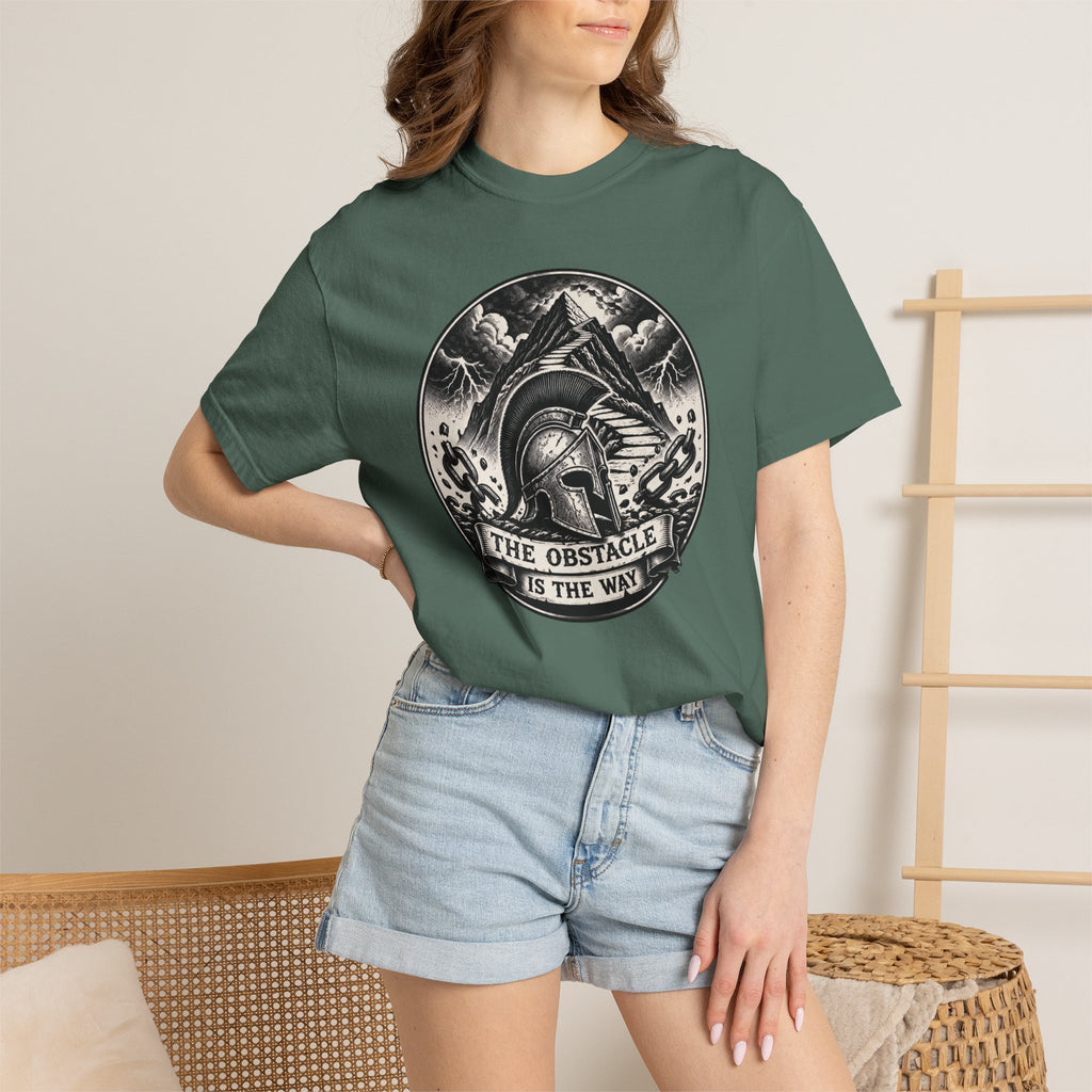 Spartan Helmet T‑Shirt — "The Obstacle Is The Way" Motivational Tee