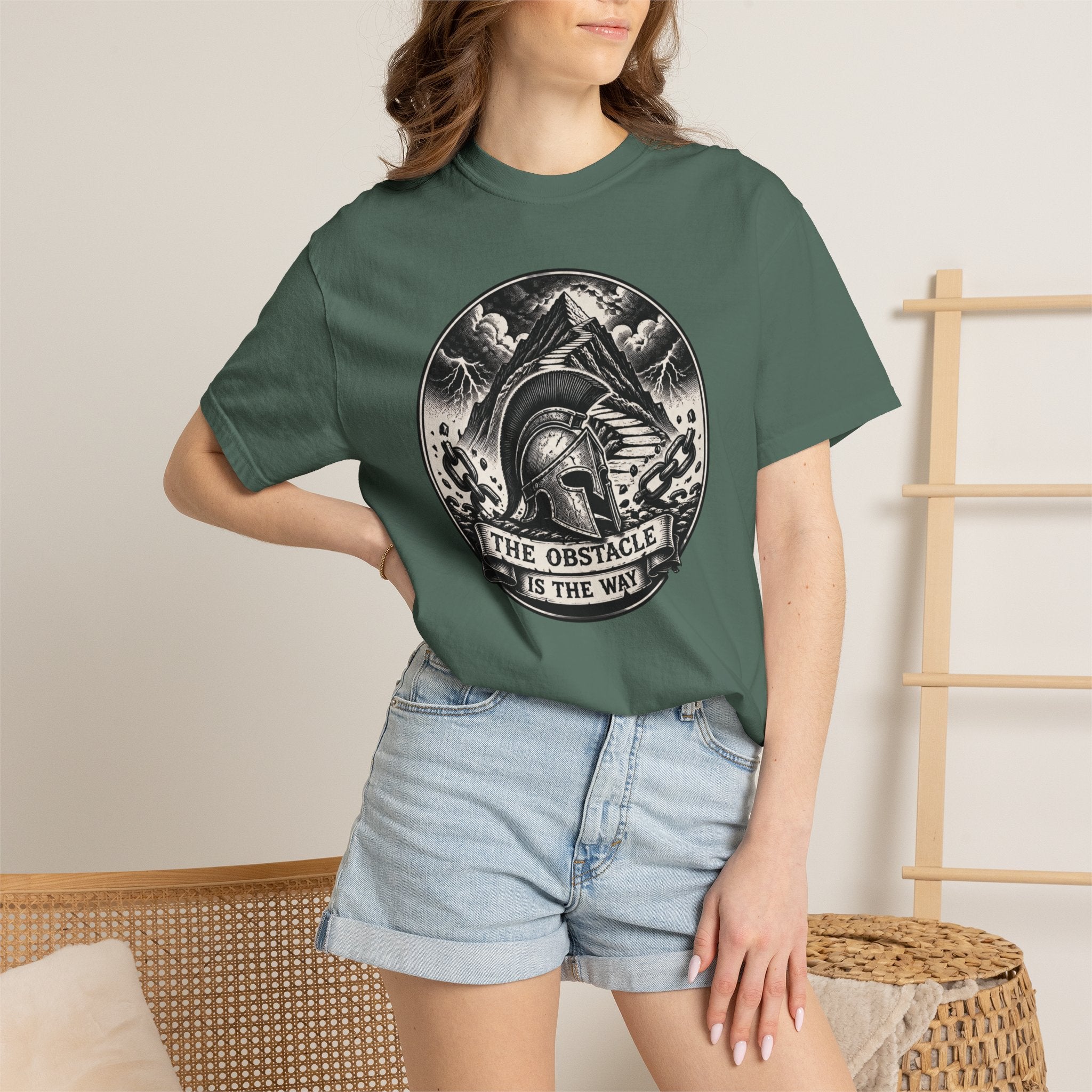 Spartan Helmet T‑Shirt — "The Obstacle Is The Way" Motivational Tee