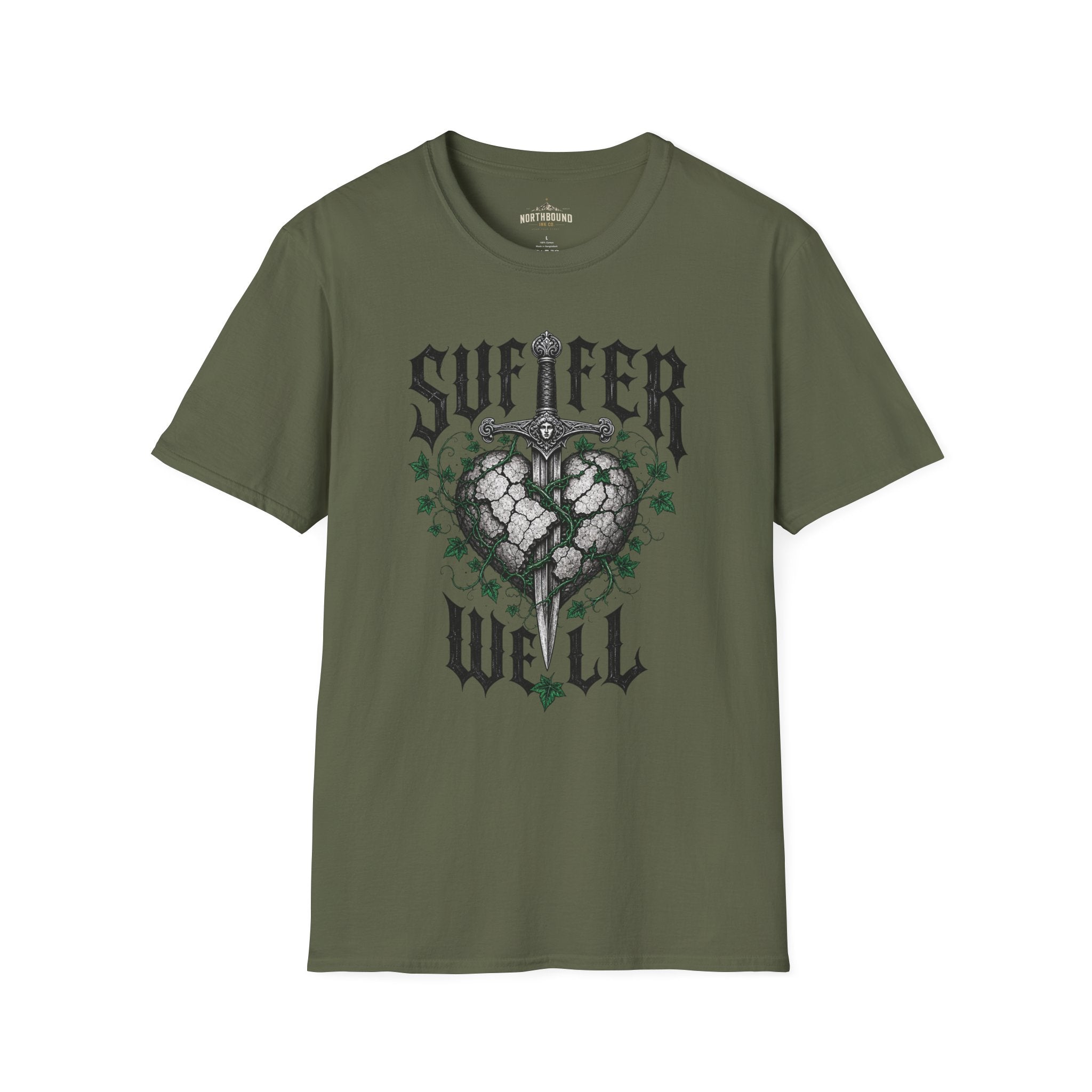 Suffer Well T-Shirt — Gothic Heart Sword Graphic Tee