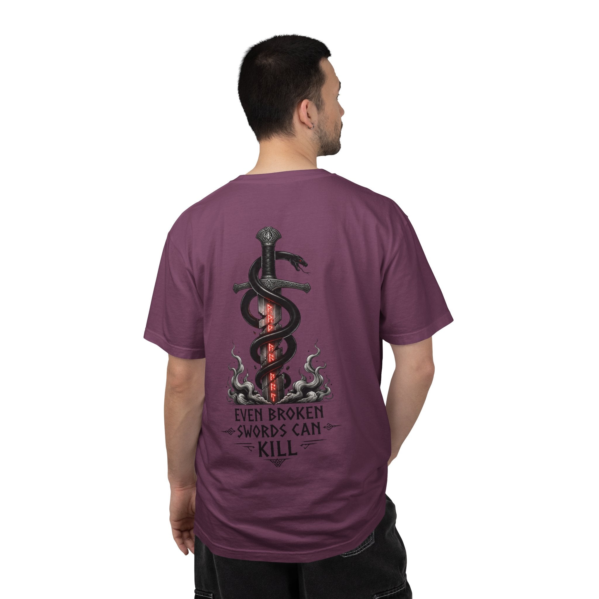 Graphic T-Shirt — 'Even Broken Swords Can Kill' Snake & Sword Back Print