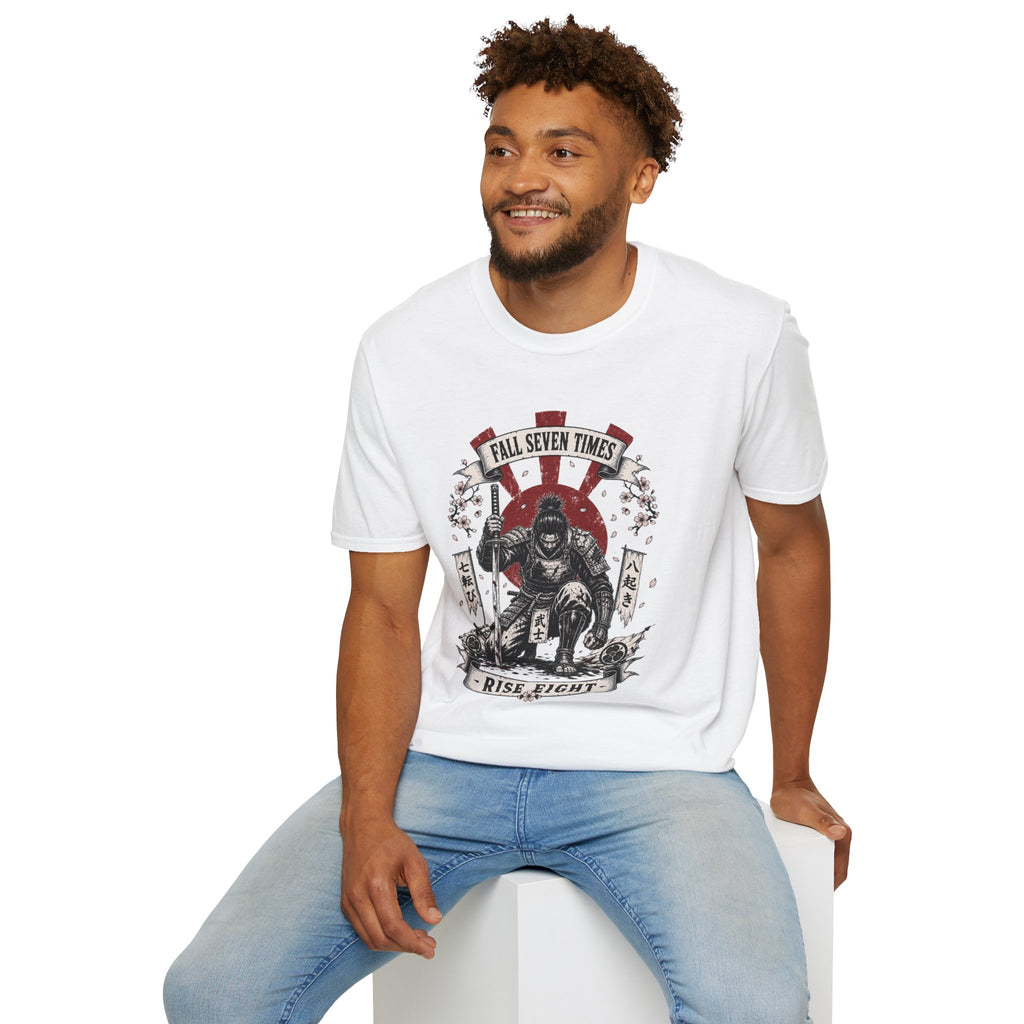 T-Shirt — “Fall Seven Times, Rise Eight” Samurai Graphic Tee