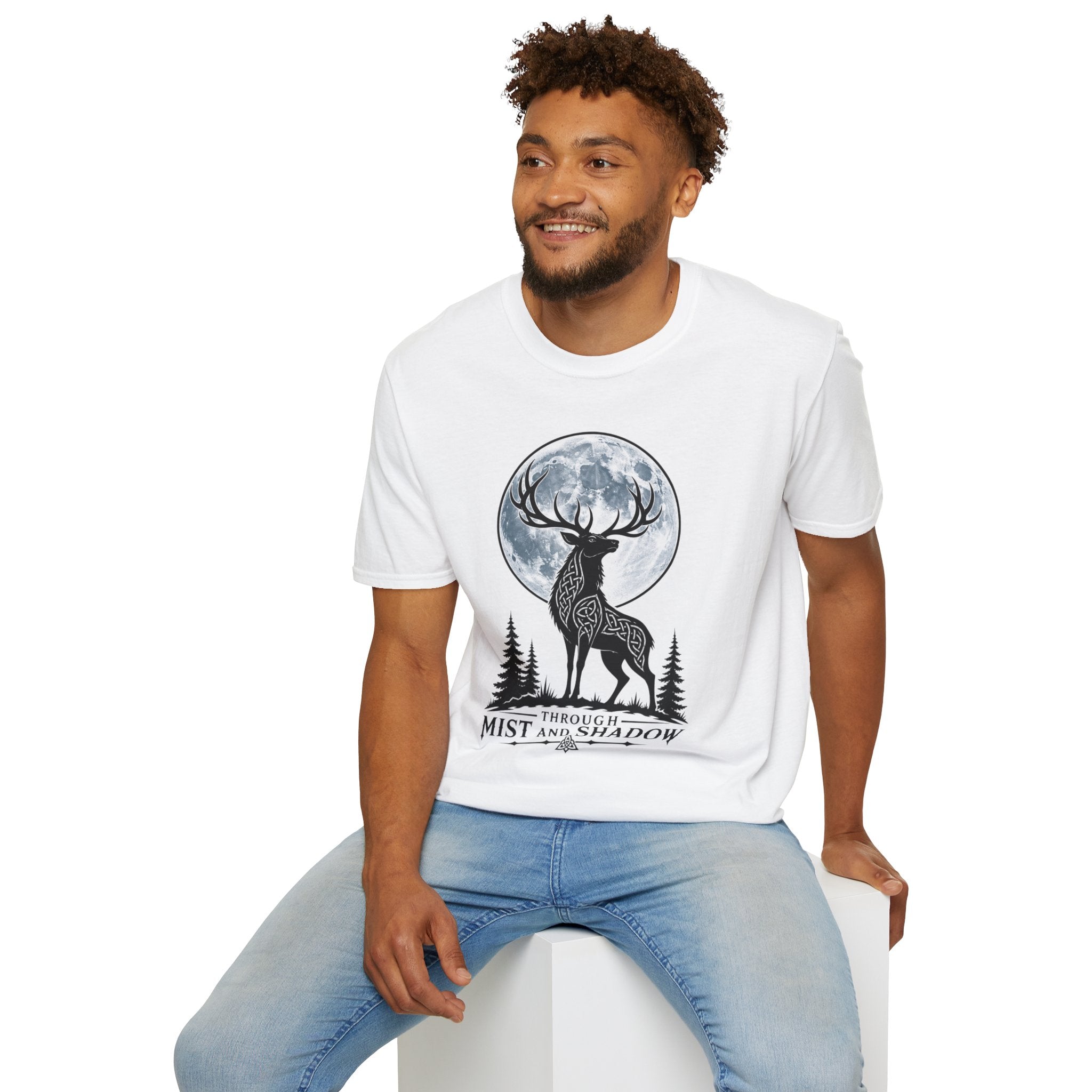 Deer Moon T‑Shirt — 'Mist and Shadow' Woodland Stag Graphic Tee
