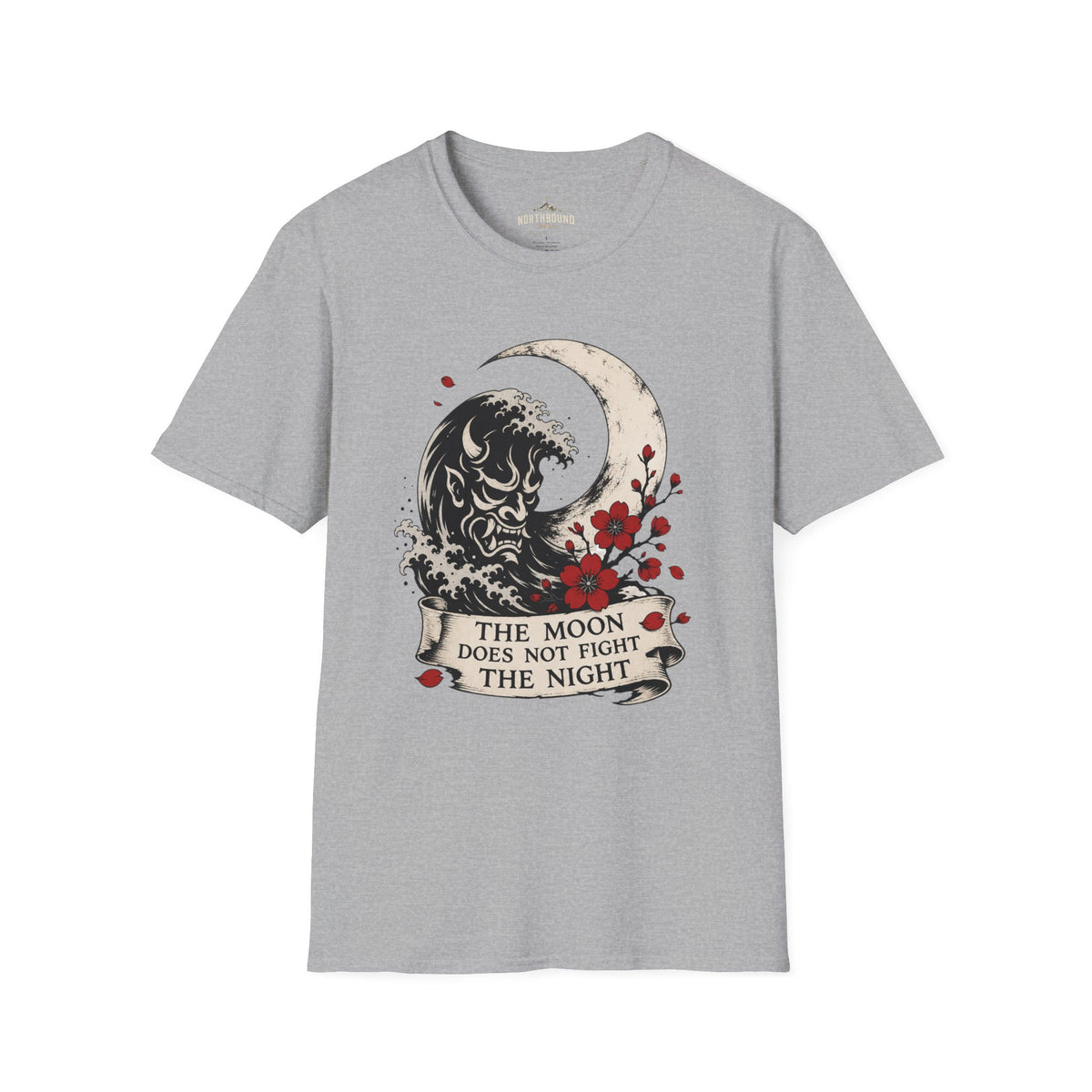 Moon & Wave Graphic T-Shirt — "The Moon Does Not Fight The Night"
