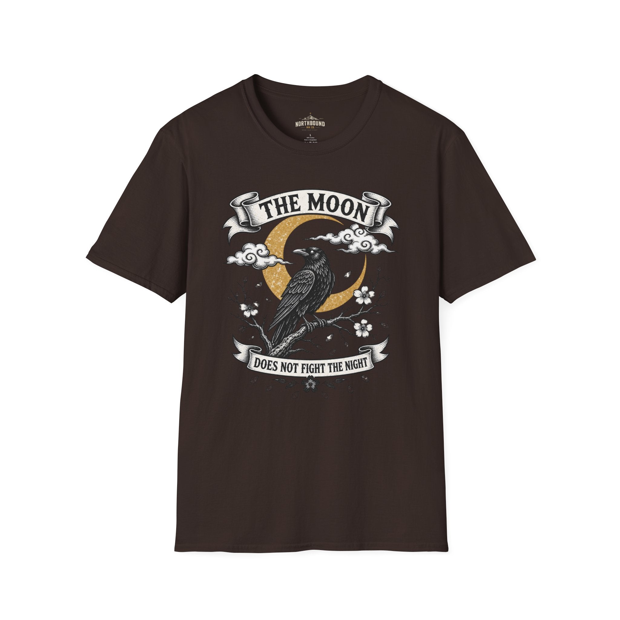Moon & Raven T-Shirt — "The Moon Does Not Fight The Moon" Gothic Celestial Tee