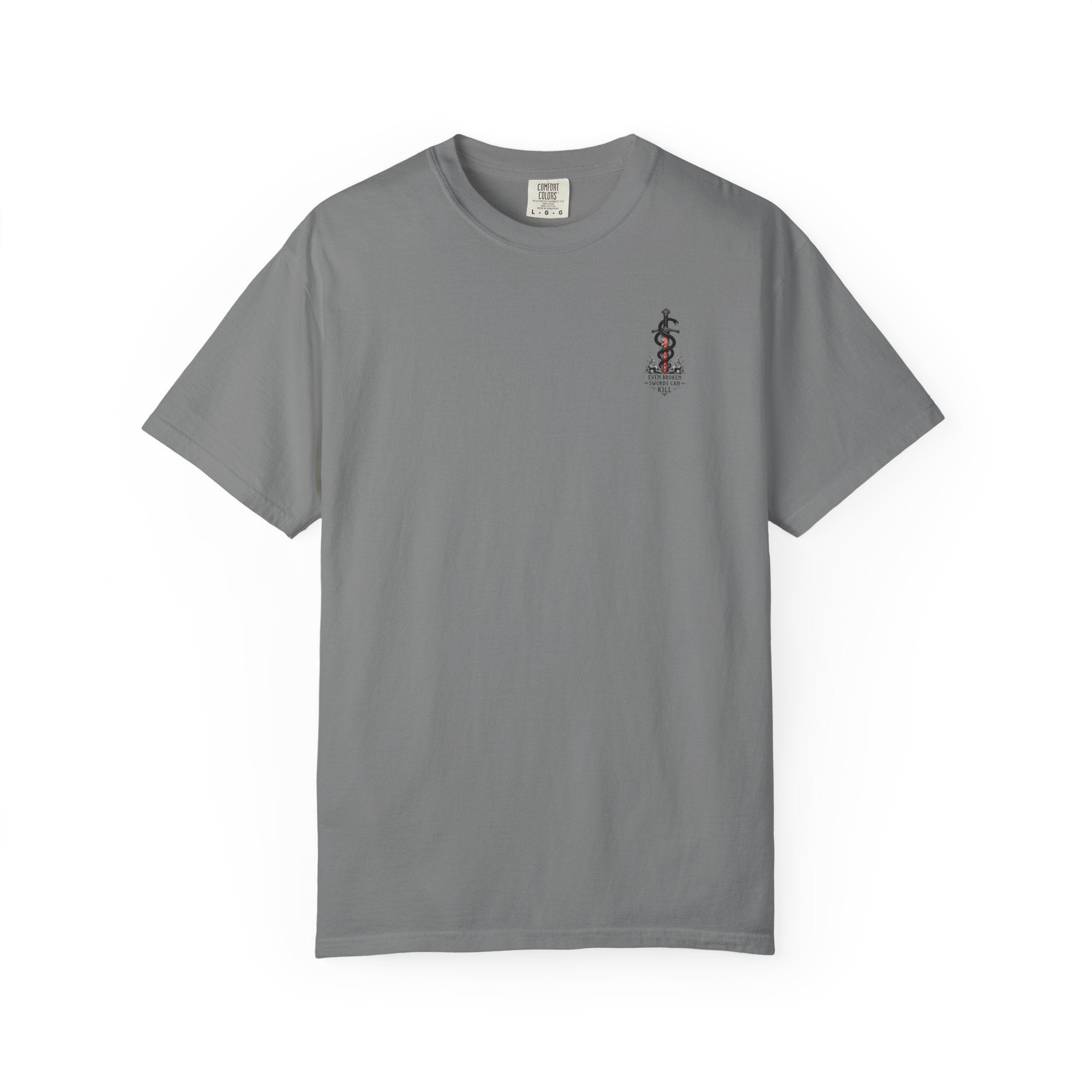 Graphic T-Shirt — 'Even Broken Swords Can Kill' Snake & Sword Back Print