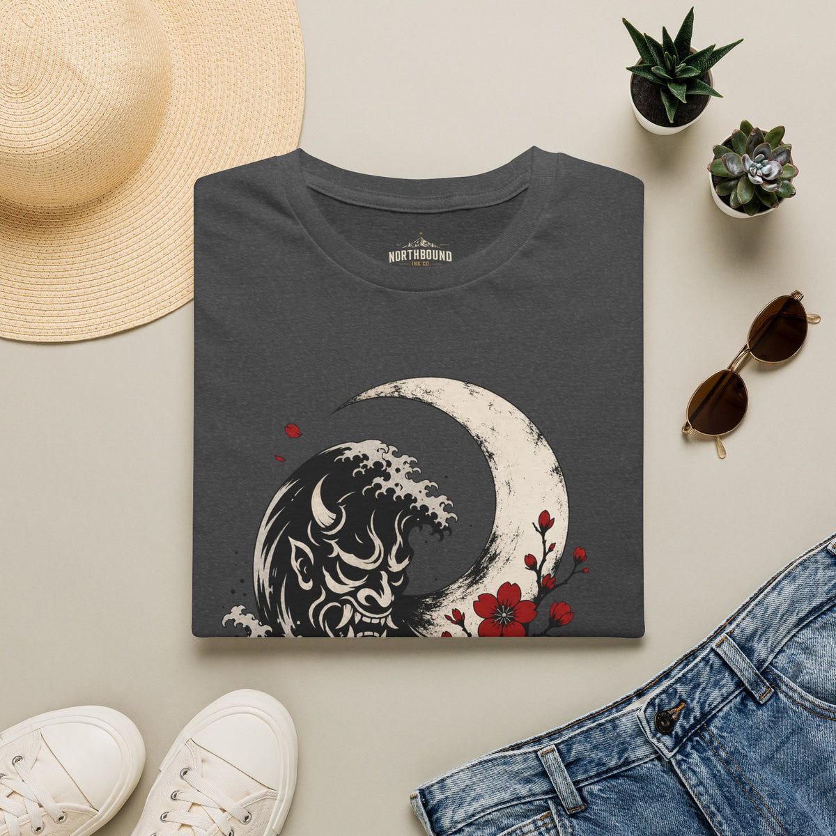 Moon & Wave Graphic T-Shirt — "The Moon Does Not Fight The Night"