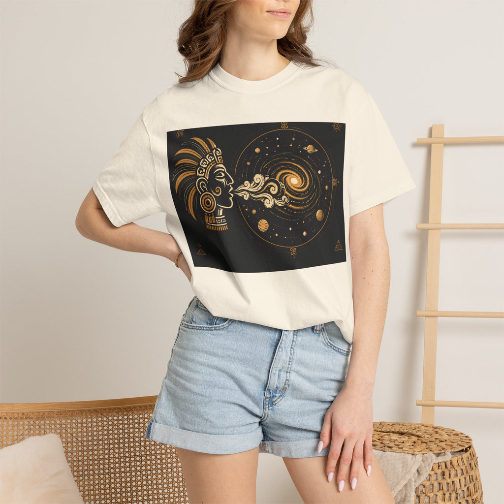 Cosmic Aztec Breath T-Shirt — Golden Galaxy Illustration