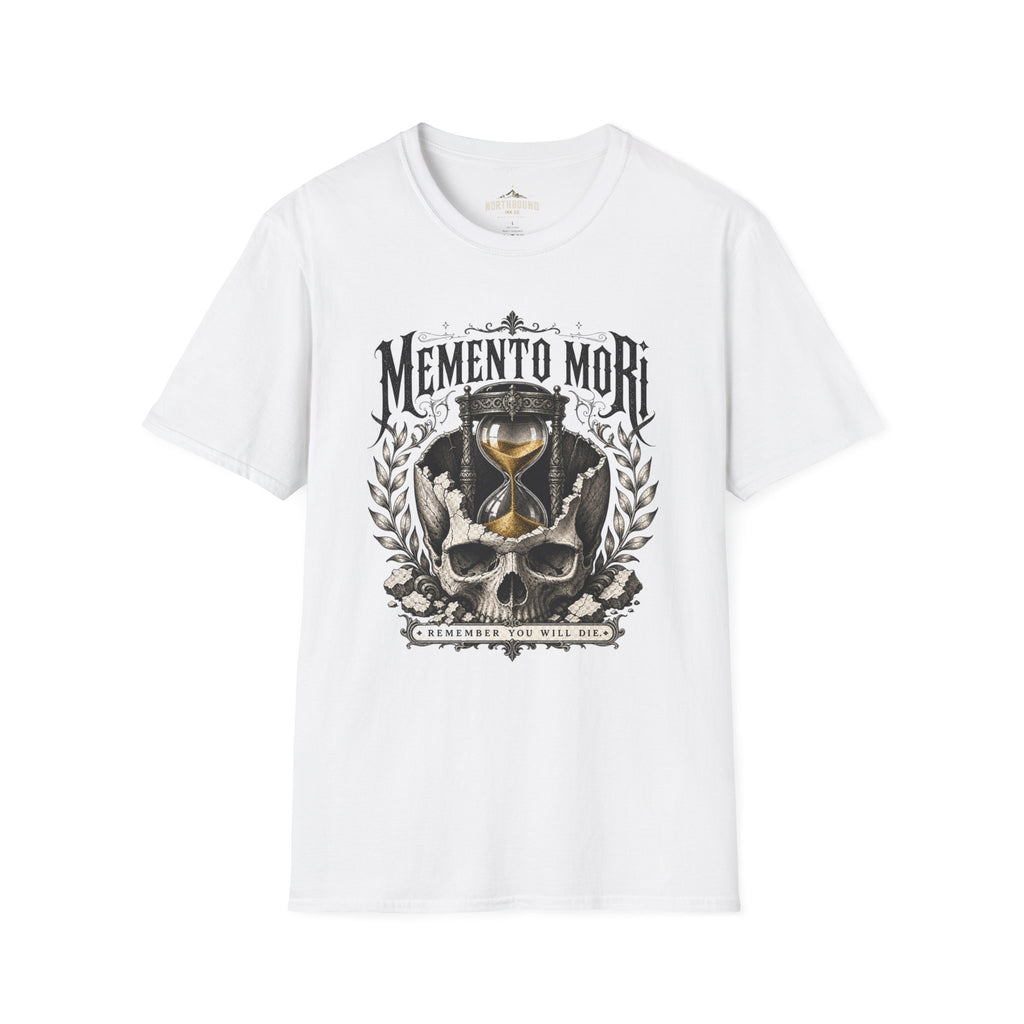 Memento Mori T-Shirt — Vintage Hourglass & Skull Death Awareness Tee