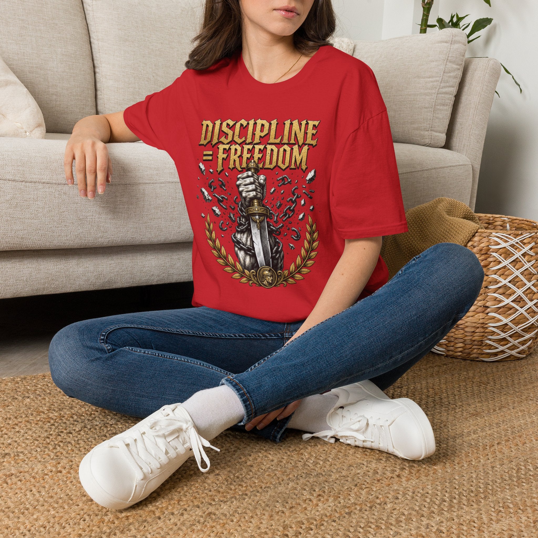 Discipline = Freedom T-Shirt — Motivational Sword & Fist Design
