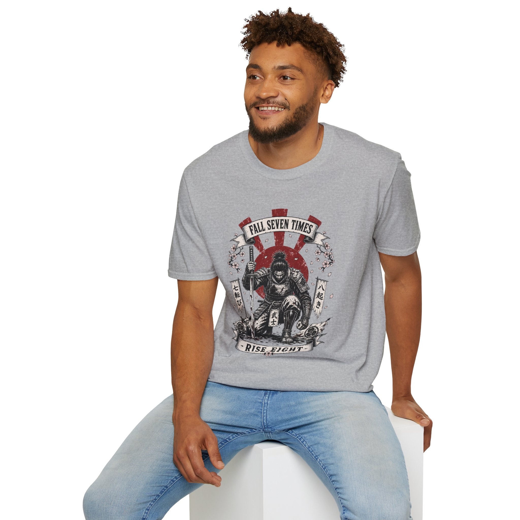 T-Shirt — “Fall Seven Times, Rise Eight” Samurai Graphic Tee