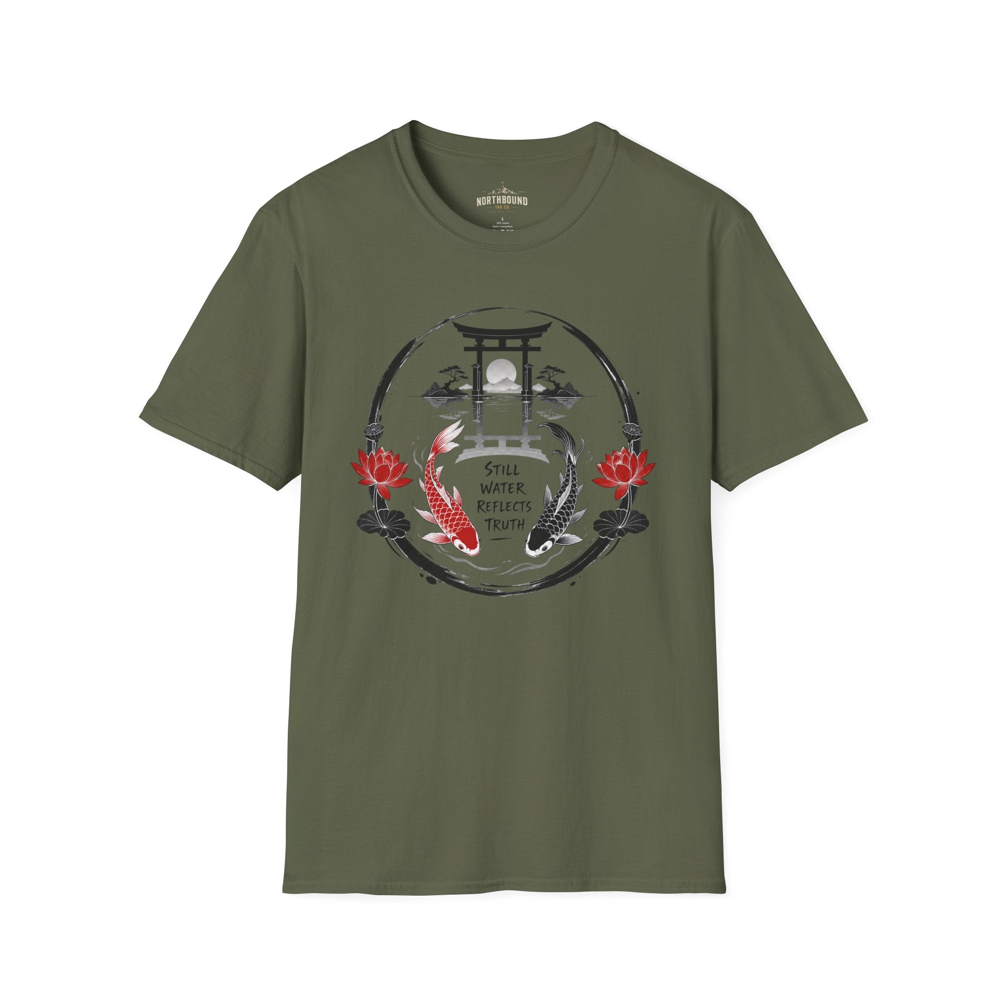 Zen Koi Torii T‑Shirt — "Still Water" Japanese Garden Graphic