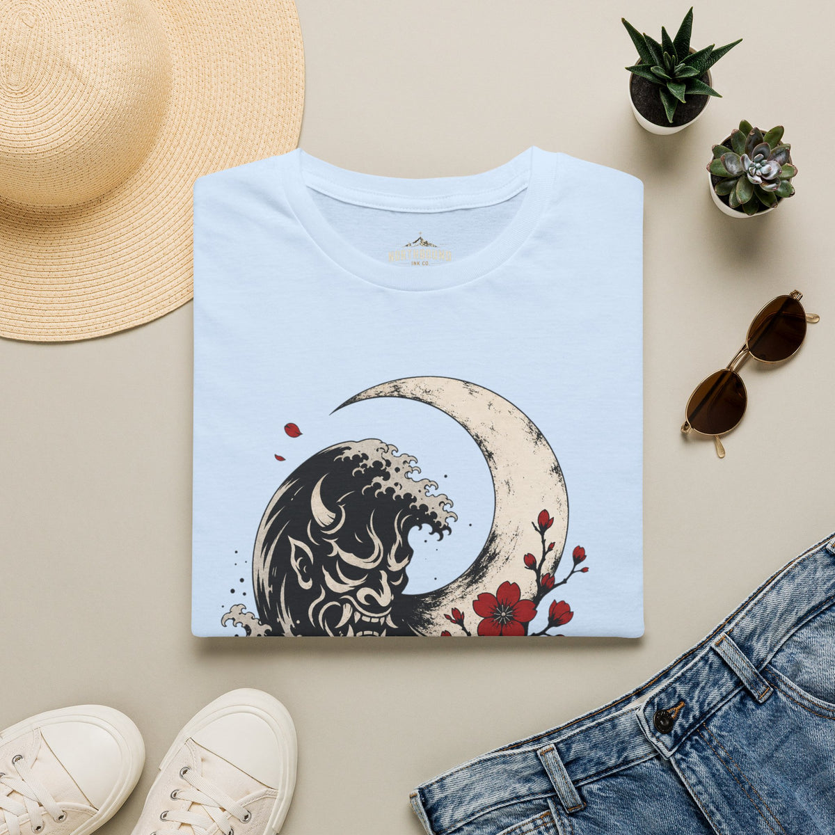 Moon & Wave Graphic T-Shirt — "The Moon Does Not Fight The Night"