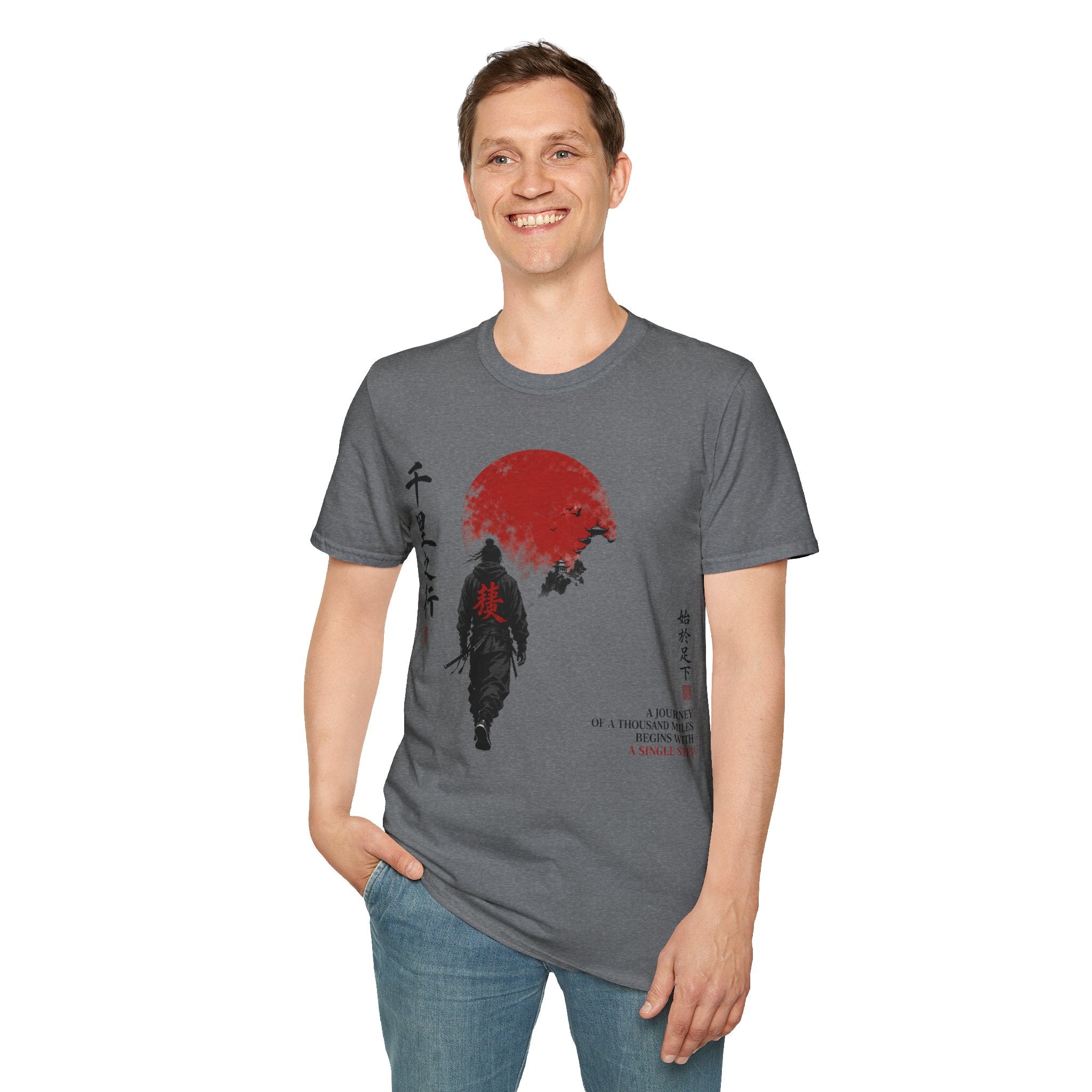 Samurai Walk T-Shirt — Red Sun Japanese Warrior Graphic