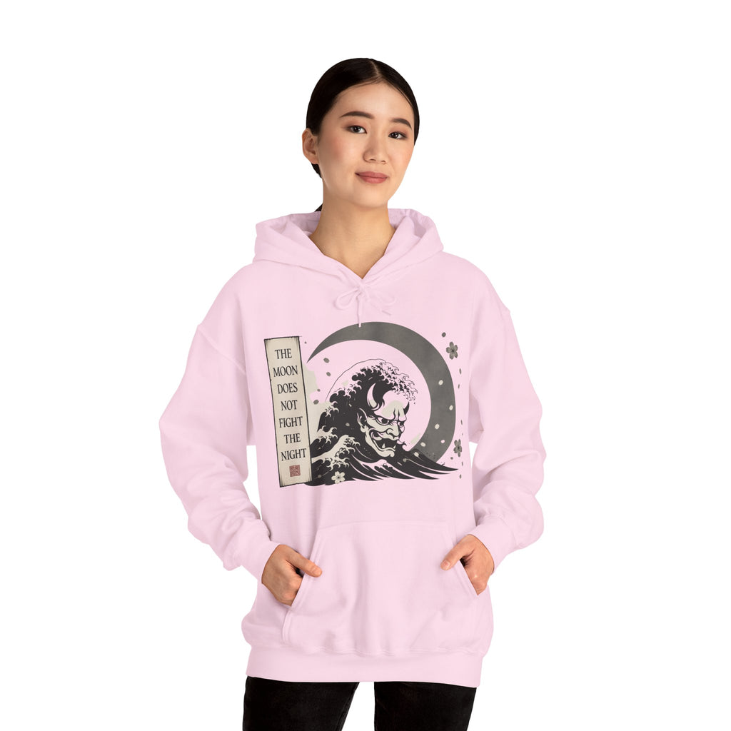 Moon Wave Hoodie — "The Moon Does Not Fright the Night" Graphic Pullover